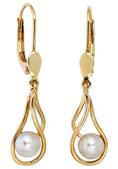 JOBO Perlenohrringe Ohrringe mit Perlen, 585 Gold mit Süßwasser-Zuchtperlen