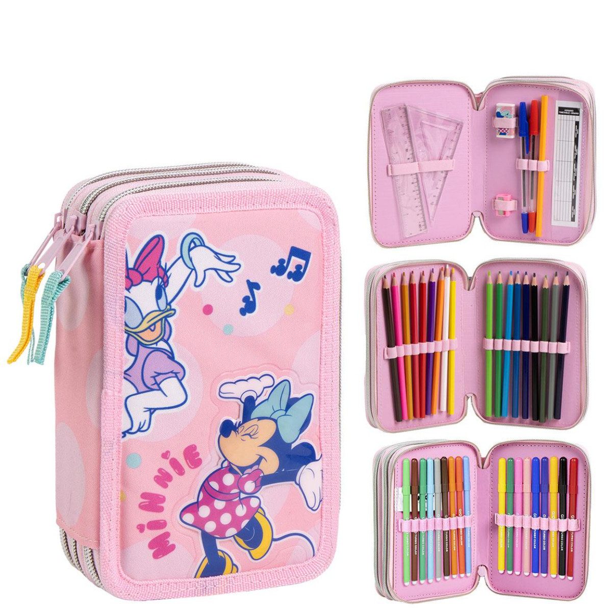 Disney Minnie Mouse Federmäppchen gefüllt – Schuletui & Stiftebox mit Zubehör für Kinder, (24-tlg)