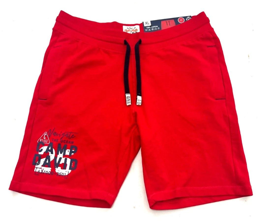CAMP DAVID Sweatshorts Camp David Herren Short, Camp David Herren Sweat Short, Rot Elastikbund mit Tunnelzug