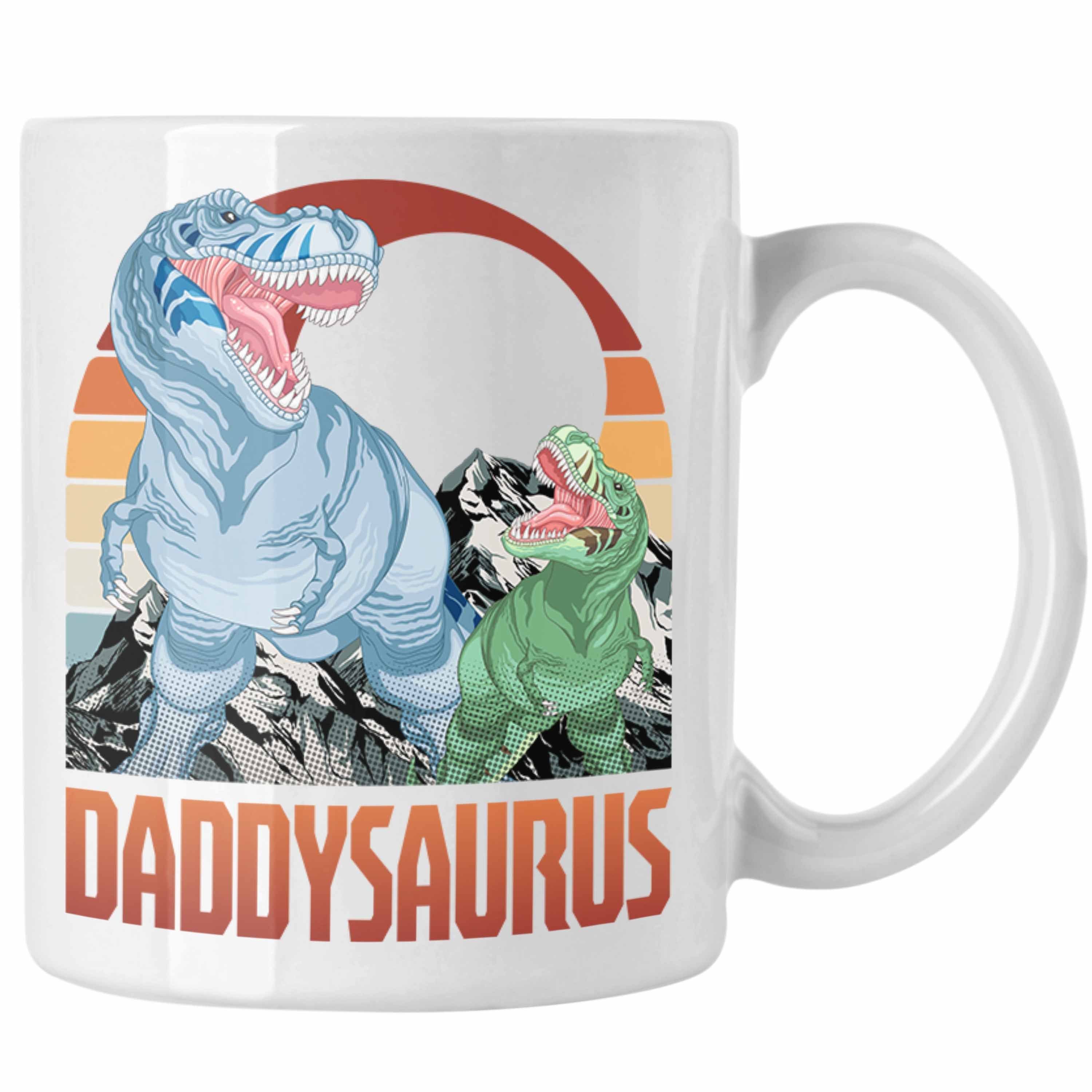 Trendation Tasse Daddysaurus Tasse Geschenk für Vater zum Geburtstag Weihnachten Vatert Weiss