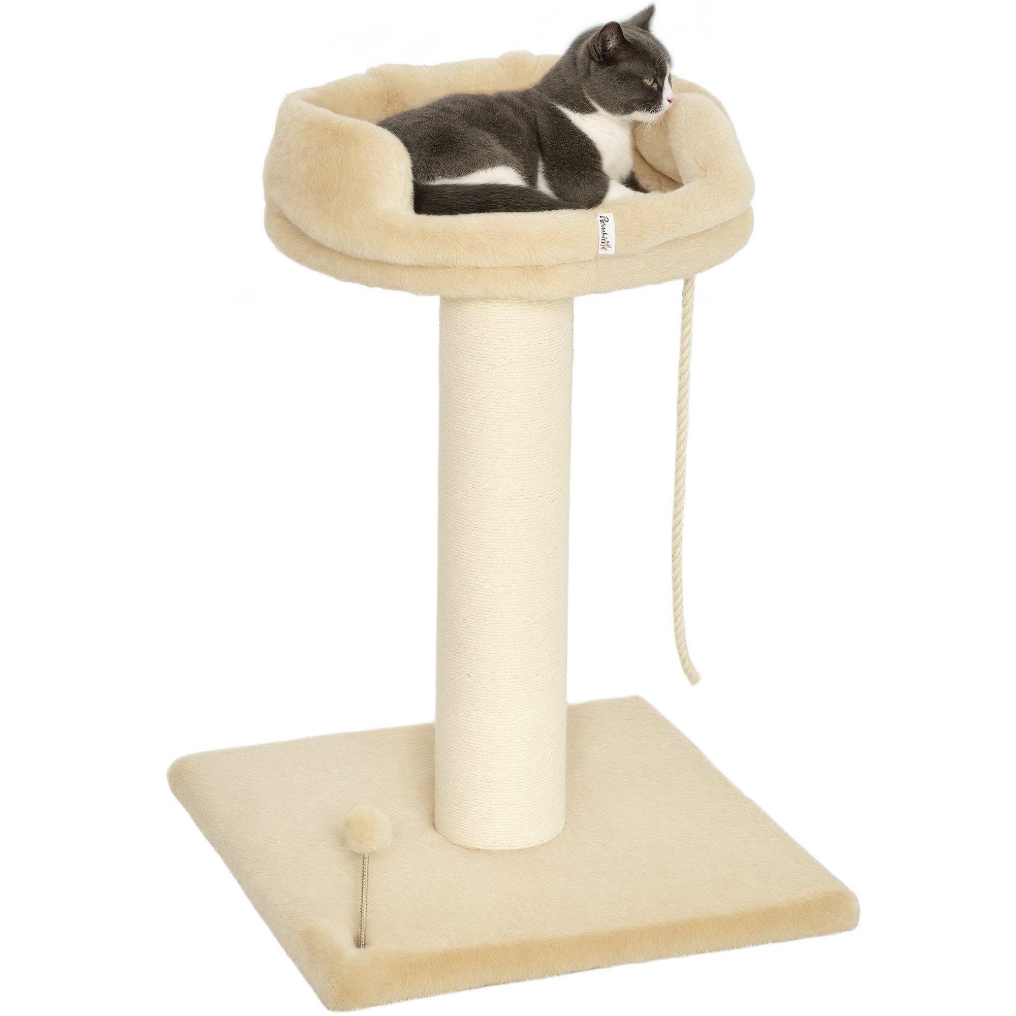 PawHut Kratzbaum klein, 85 cm Katzenbaum, Katzenkratzbaum mit Liegefläche, für Katzen unter 6 kg, Sisal, Beige