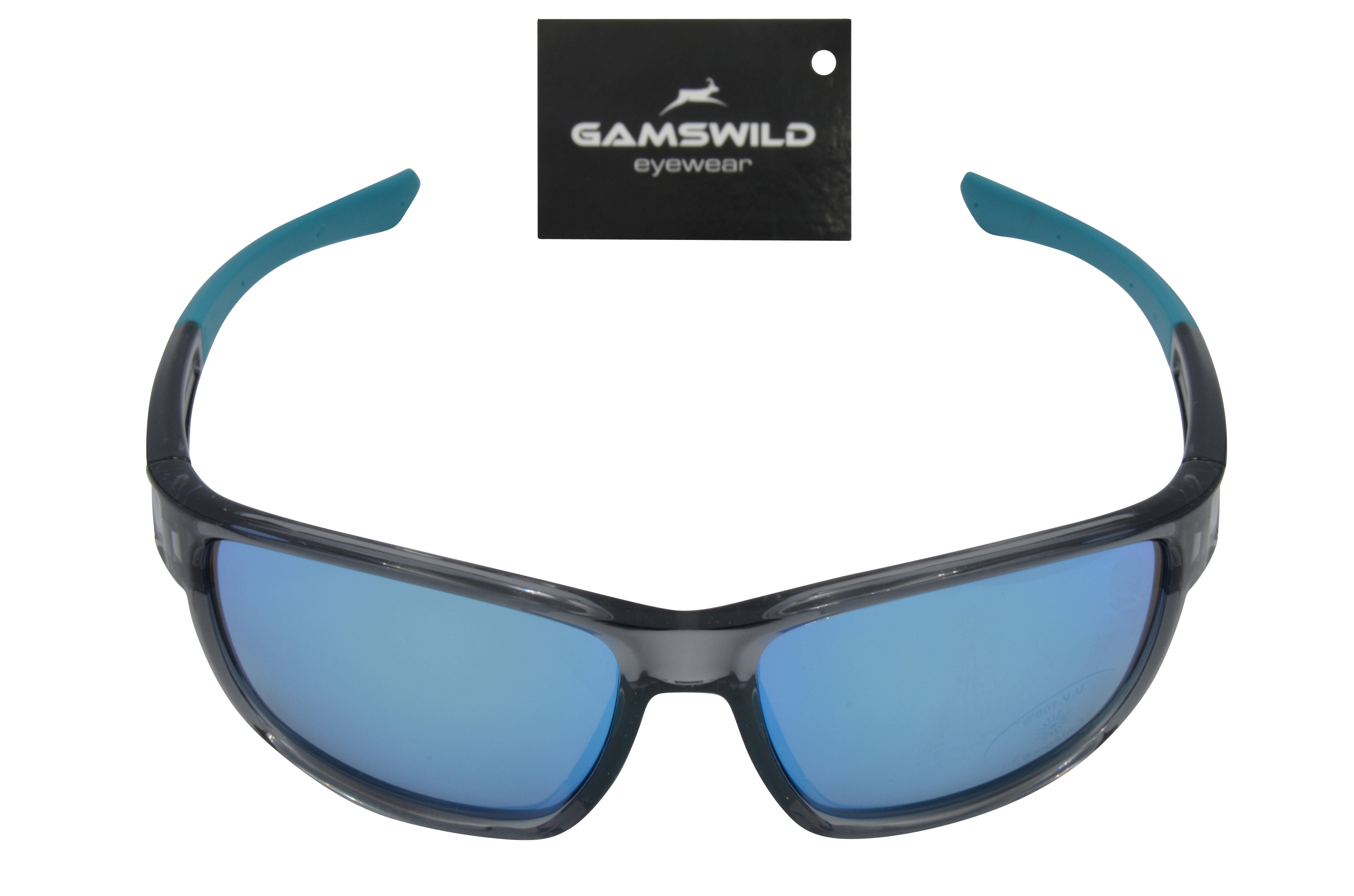 Gamswild Sportbrille UV400 Sonnenbrille Skibrille Fahrradbrille TR90/schmal Damen, Herren Modell WS7532 in grau-blau, schwarz-violett, schwarz-gold