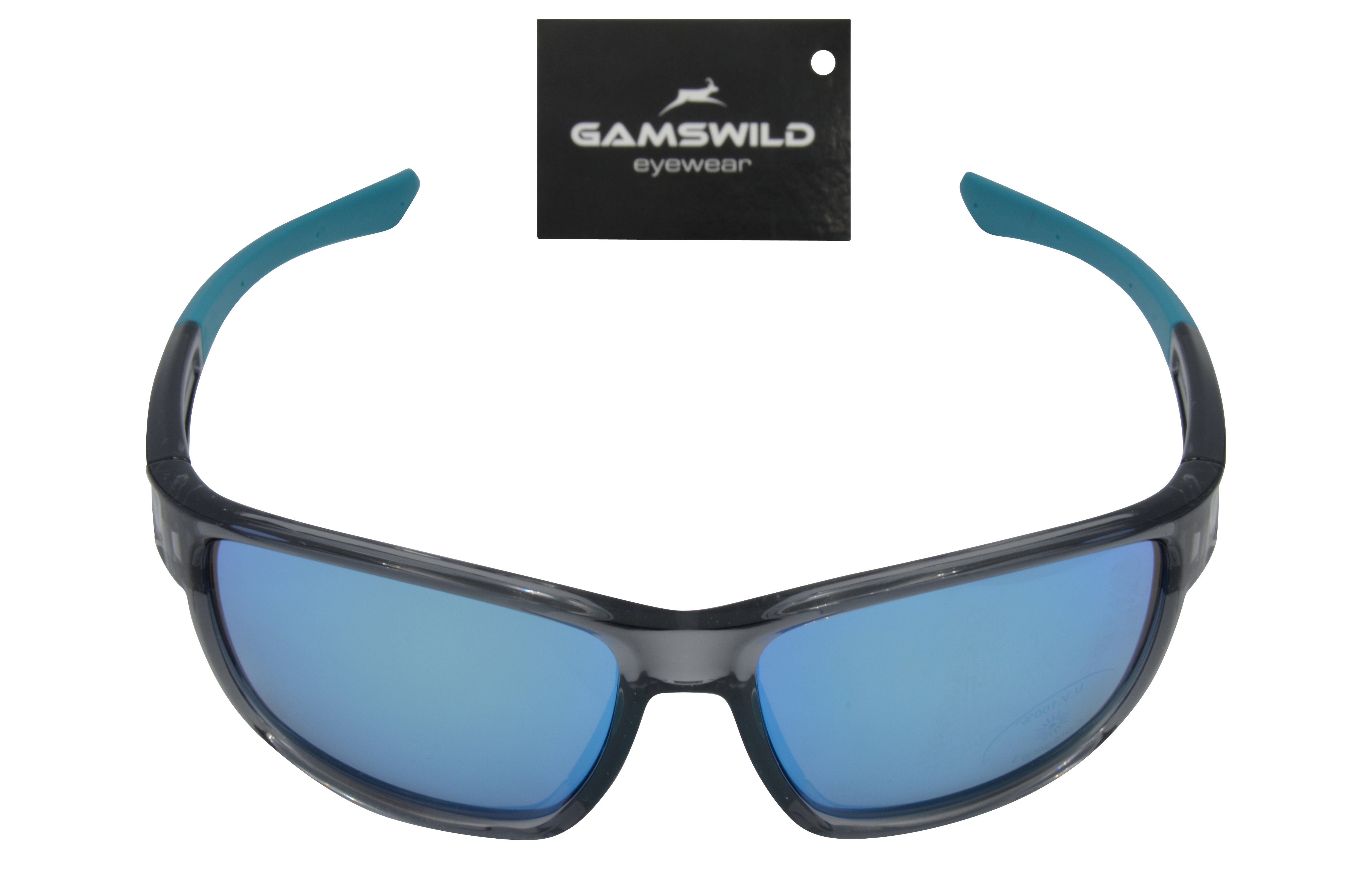 Gamswild Sportbrille WS7532 Sonnenbrille Skibrille Fahrradbrille Damen  Herren Unisex TR90, grau-blau, schwarz-violett, schwarz-gold, schmal  geschnittene Passform