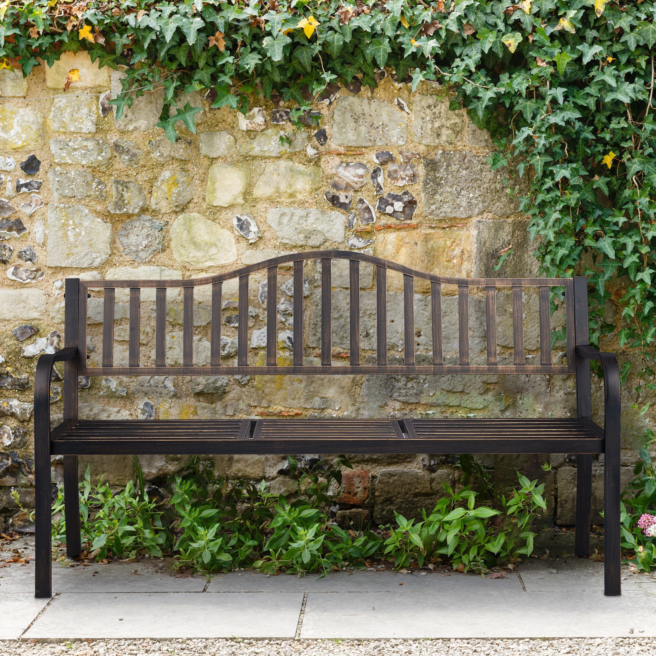 relaxdays Gartenbank mit Klapptisch, Schwarz-Bronze günstig online kaufen