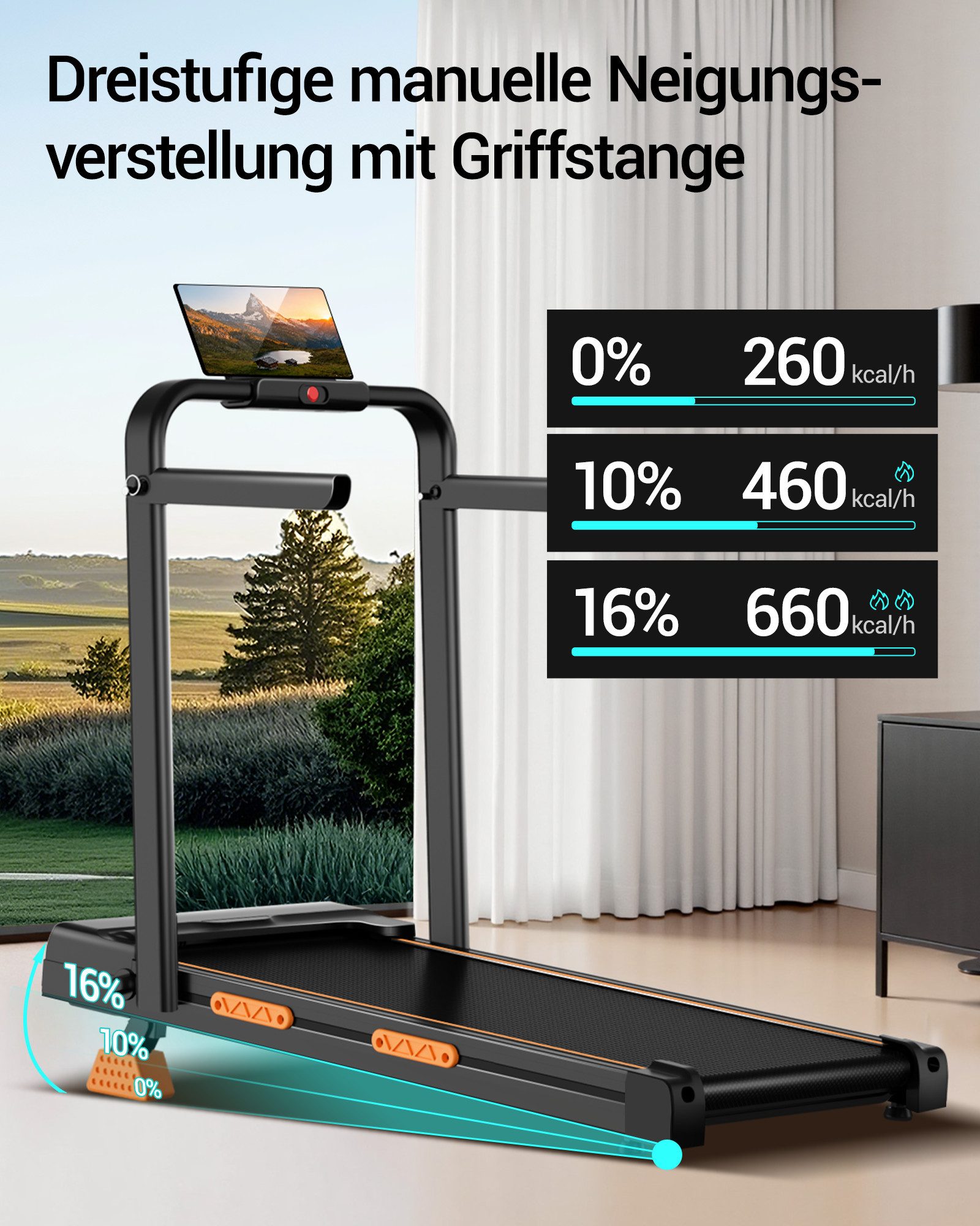 LONTEK Laufband für Zuhause Klappbar mit Steigung 16%, 10KM/H Walking Pad (1-tlg), mit Fernbedienung, 3.0HP, Belastung 136KG