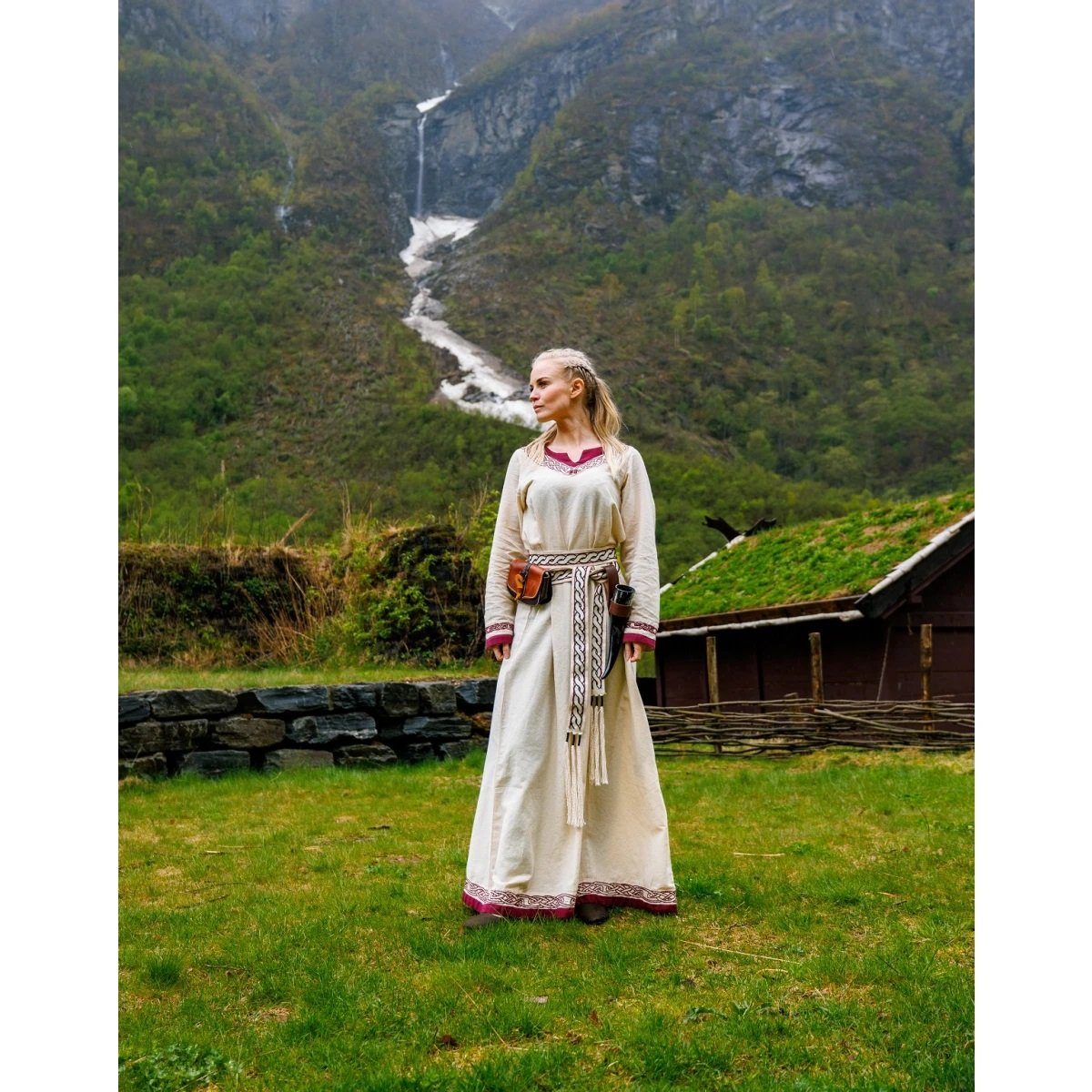 Leonardo Carbone Ritter-Kostüm Wikinger Kleid "Lagertha" Natur/Rot L