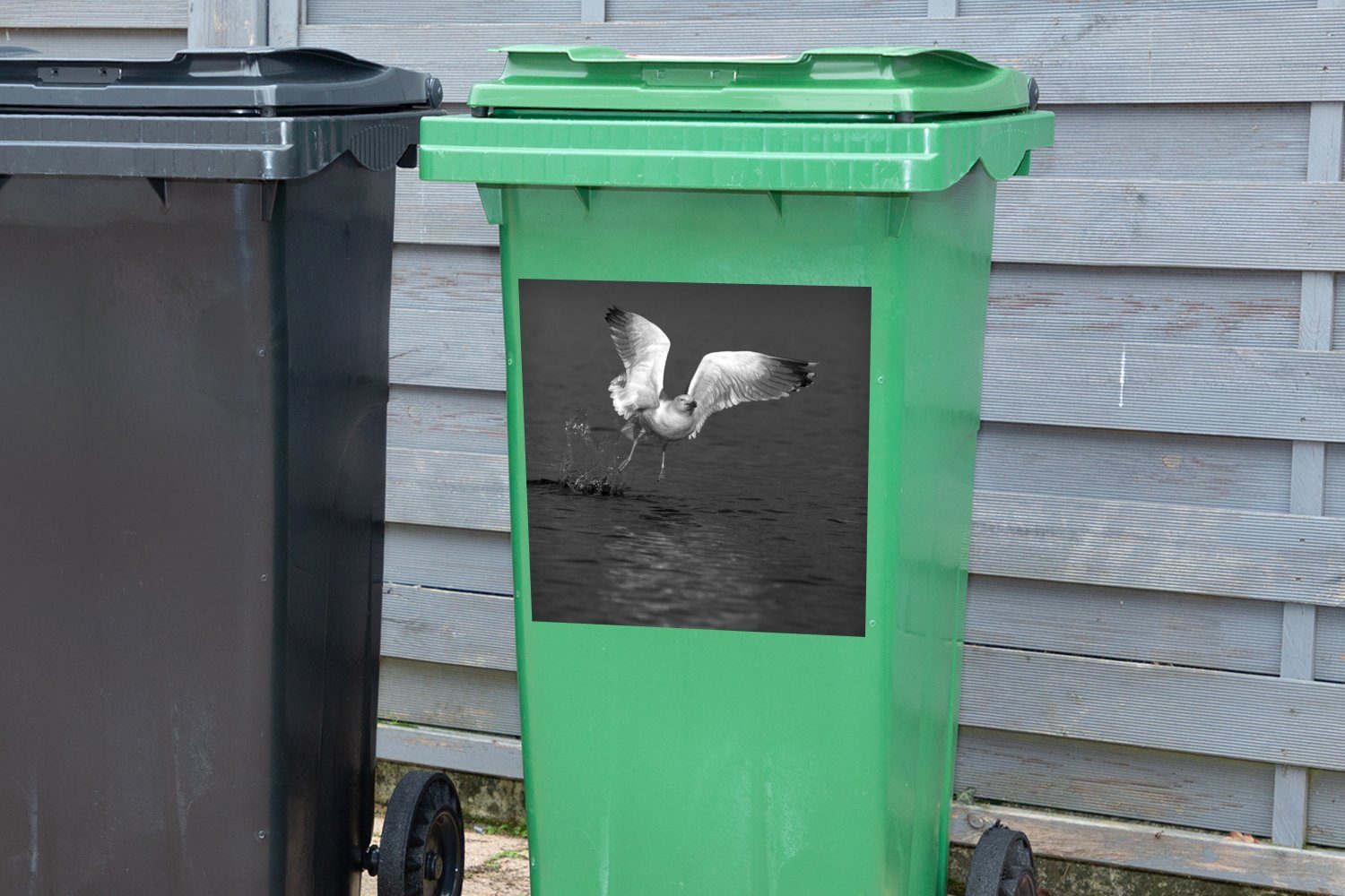 Sticker, (1 - Spektakuläres MuchoWow über Mantelmöwe Flug St), Mülleimer-aufkleber, Abfalbehälter Mülltonne, Wandsticker Container, beim einer Wasser das Foto