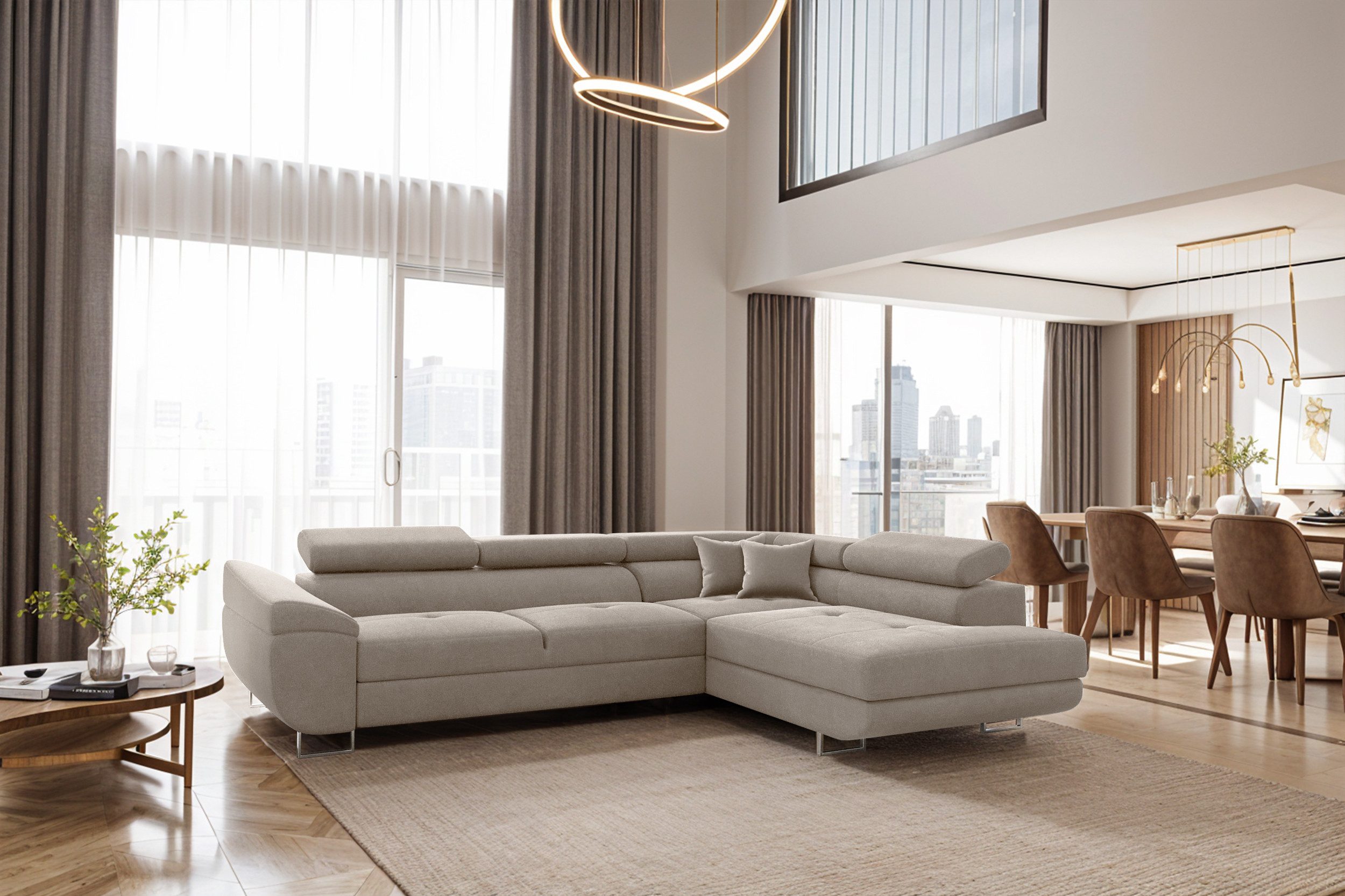 Kaiser Möbel Ecksofa FALIO L mit Schlaffunktion, modern für Wohn- und Schlafzimmer, Mit Schlaffunktion und Bettzeugablage