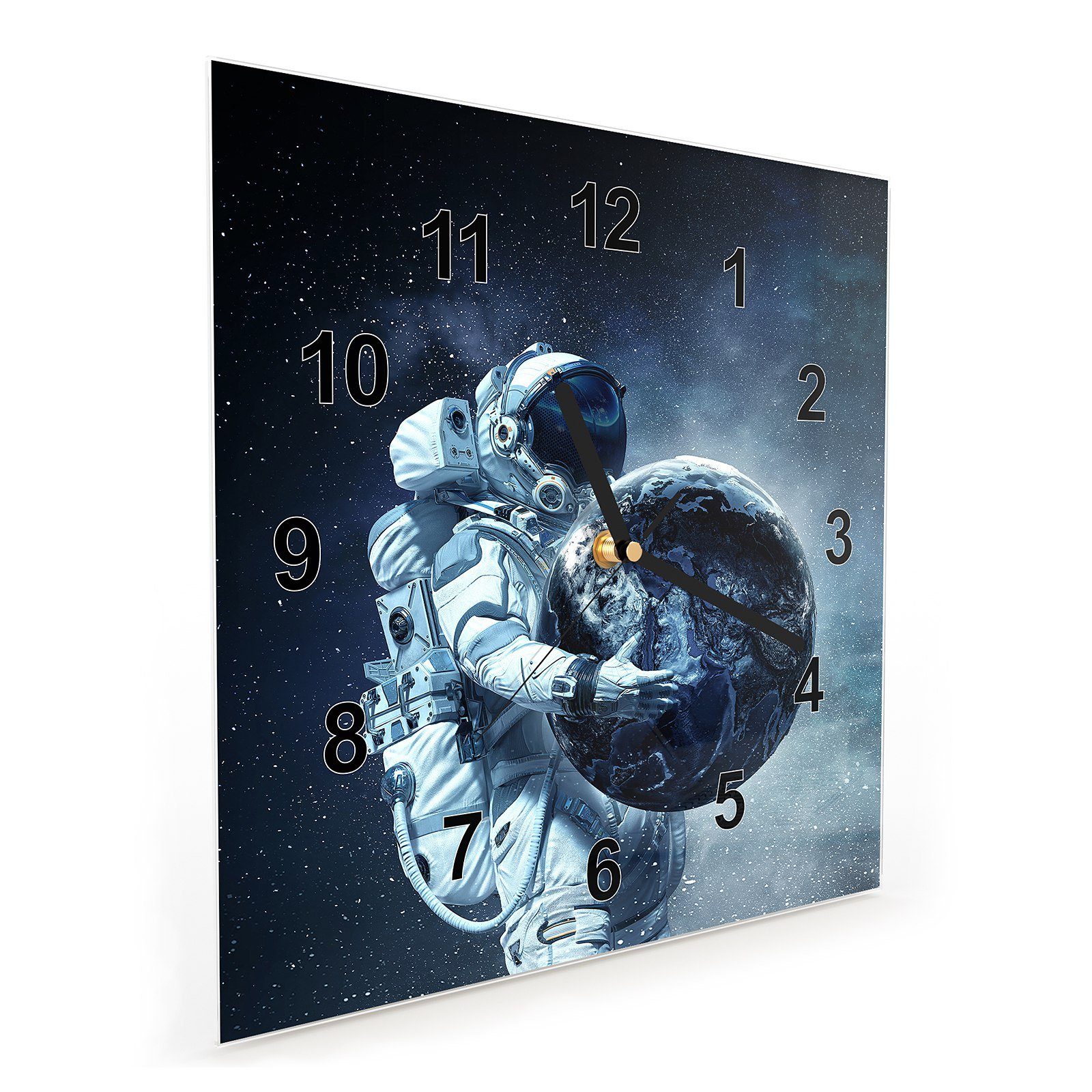 30 Wanduhr Motiv Wanduhr cm mit x Glasuhr Astronaut 30 Erdplaneten Primedeco mit Wandkunst Größe