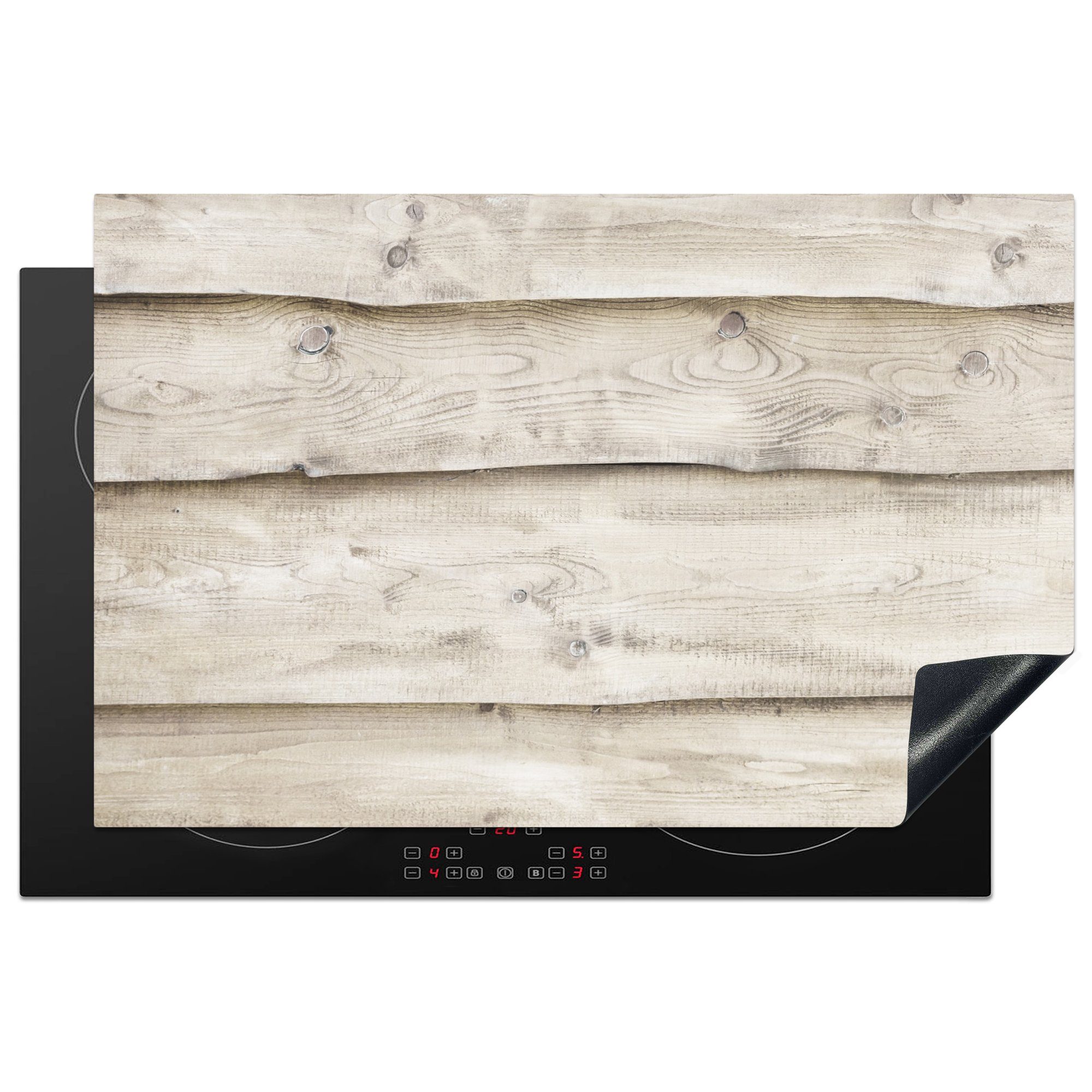 MuchoWow Herdblende-/Abdeckplatte Weiß - Regale - Holz - Birke, Vinyl, (1 tlg), 81x52 cm, Induktionskochfeld Schutz für die küche, Ceranfeldabdeckung