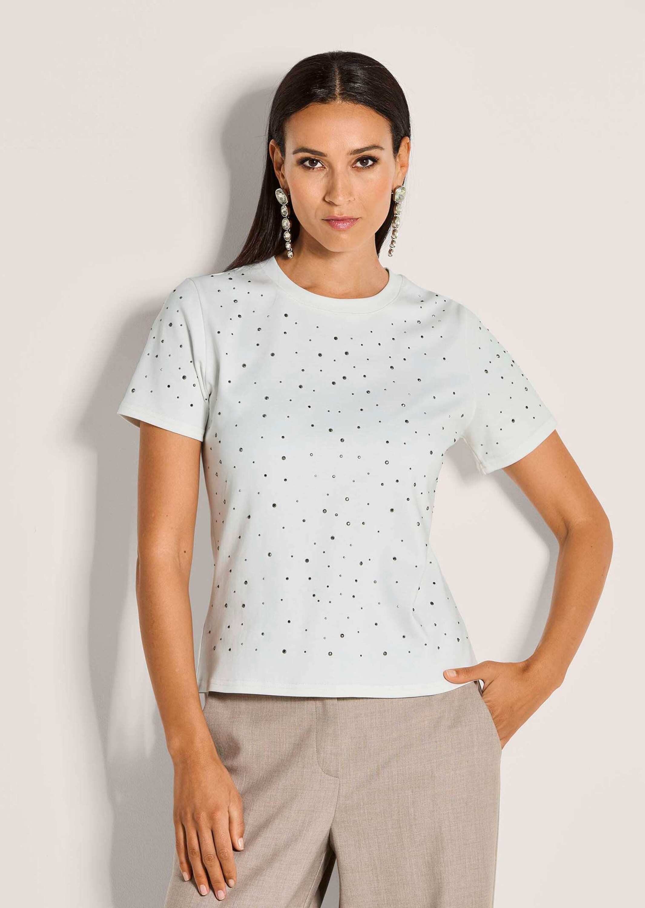 MADELEINE Kurzarmshirt Luxuriöses Shirt mit Strassakzenten Rundhals, funkelnde Details und kurze Ärmel