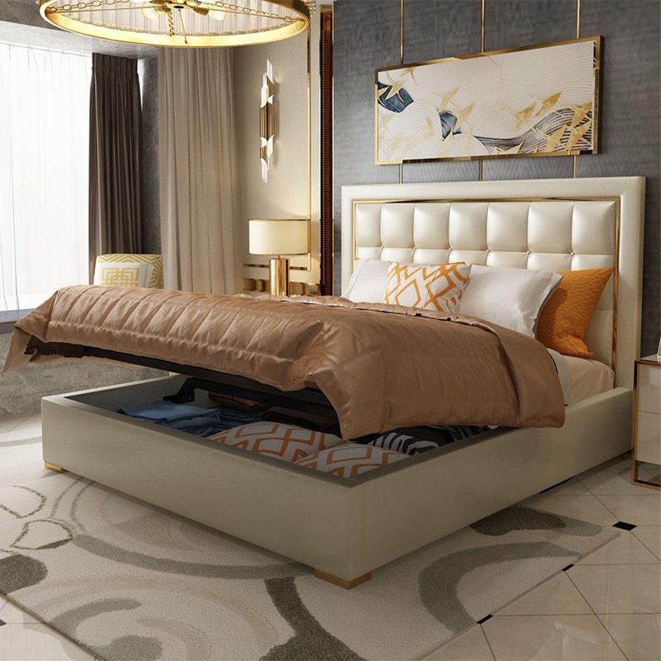 JVmoebel Bett, Bett Polster Design Luxus Doppel Betten Grau 180 x 200 cm