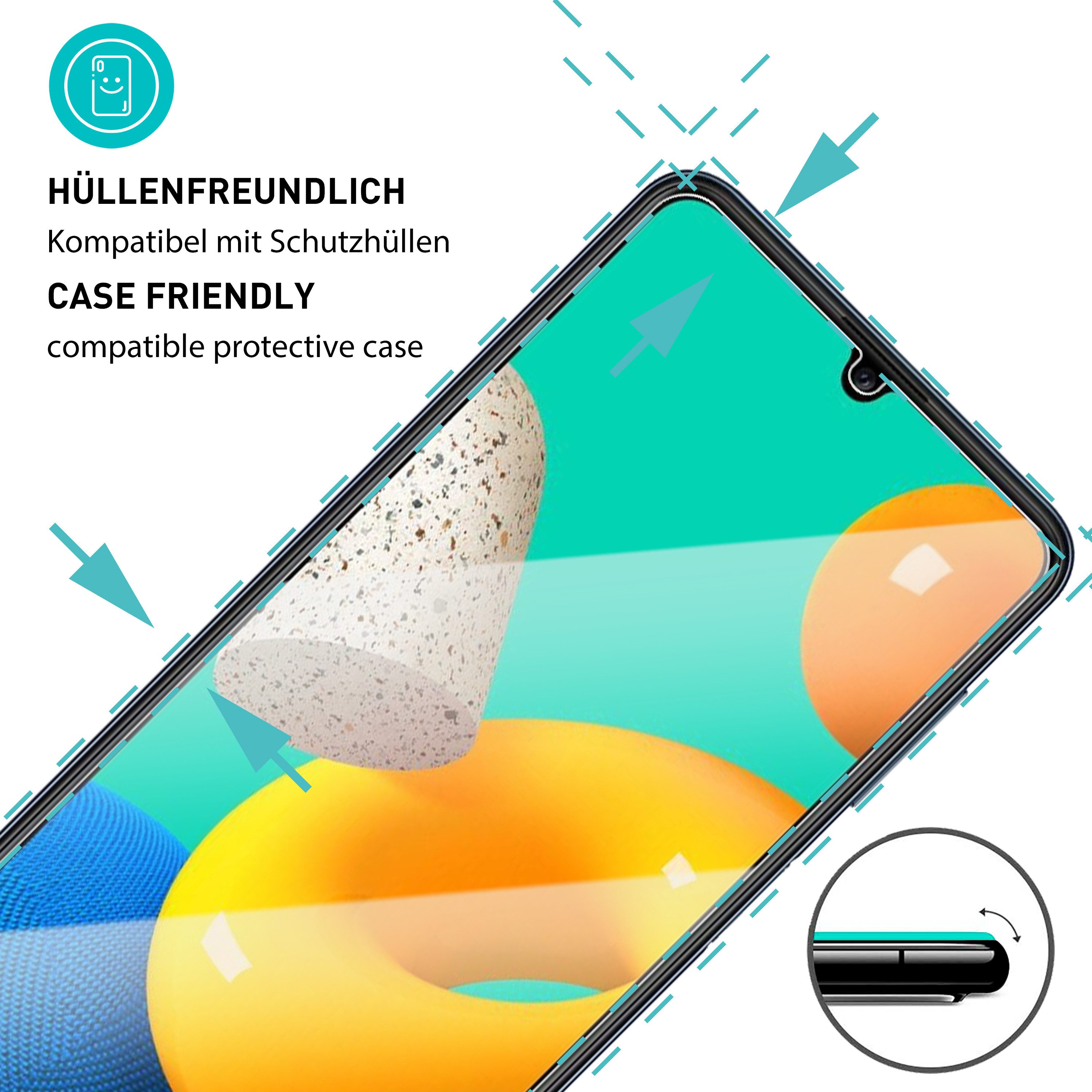 smartect Displayschutzglas Schutzglas Panzerfolie Klar für Galaxy M32 4G, Set, 3 Stück, (Display + Kamera) Schutzfolie Glasschutz