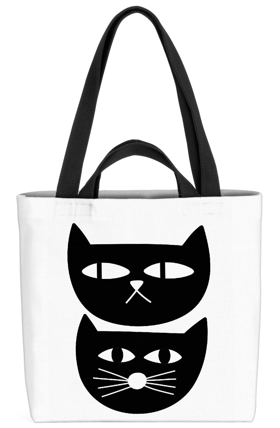 Katzen Cartoon (1-tlg), Haustiere Grafik Schwarz Zeic Cartoon VOID Karte Henkeltasche Tier Weiss