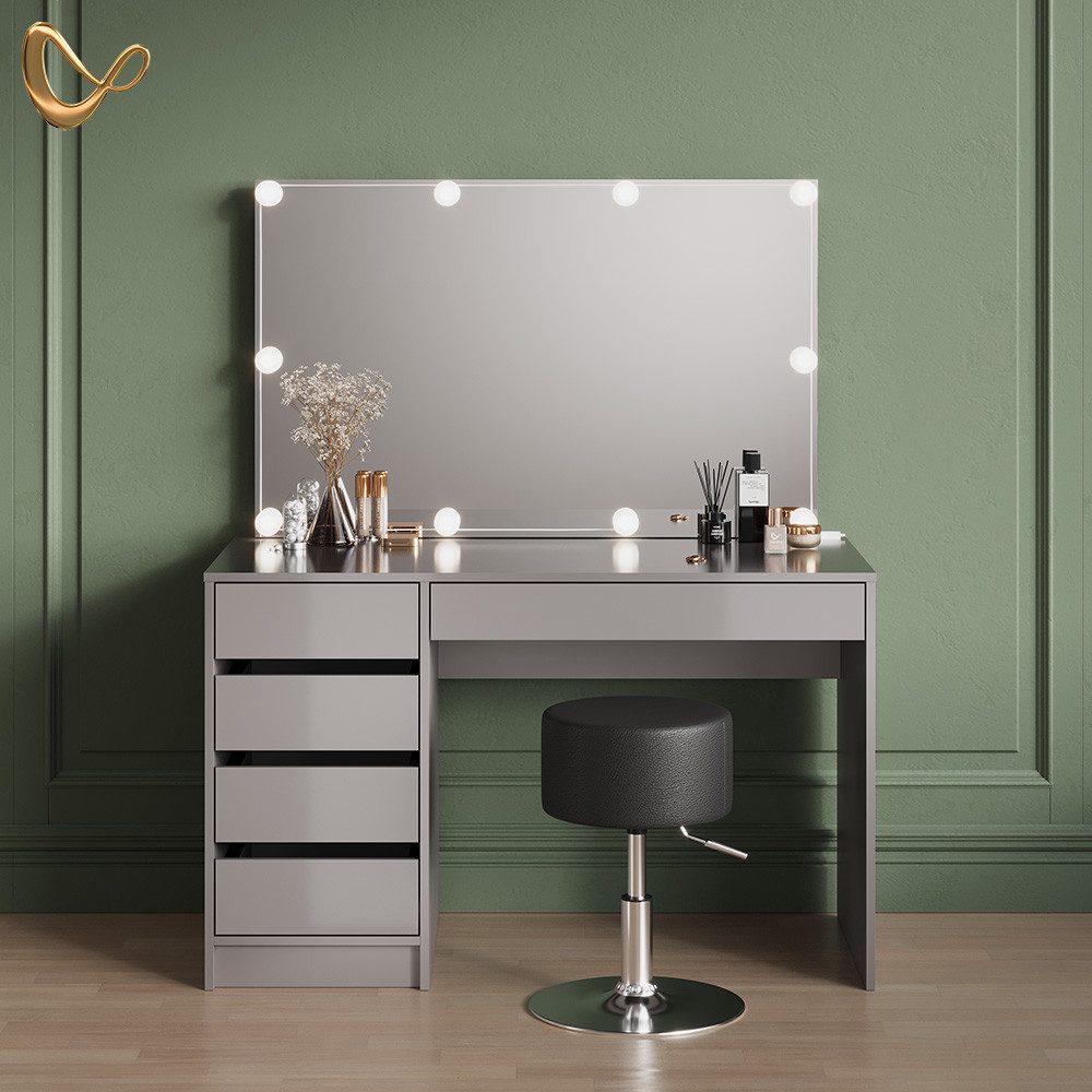 Livinity® Schminktisch Imola, Grau, mit LED Beleuchtung und Hocker günstig online kaufen