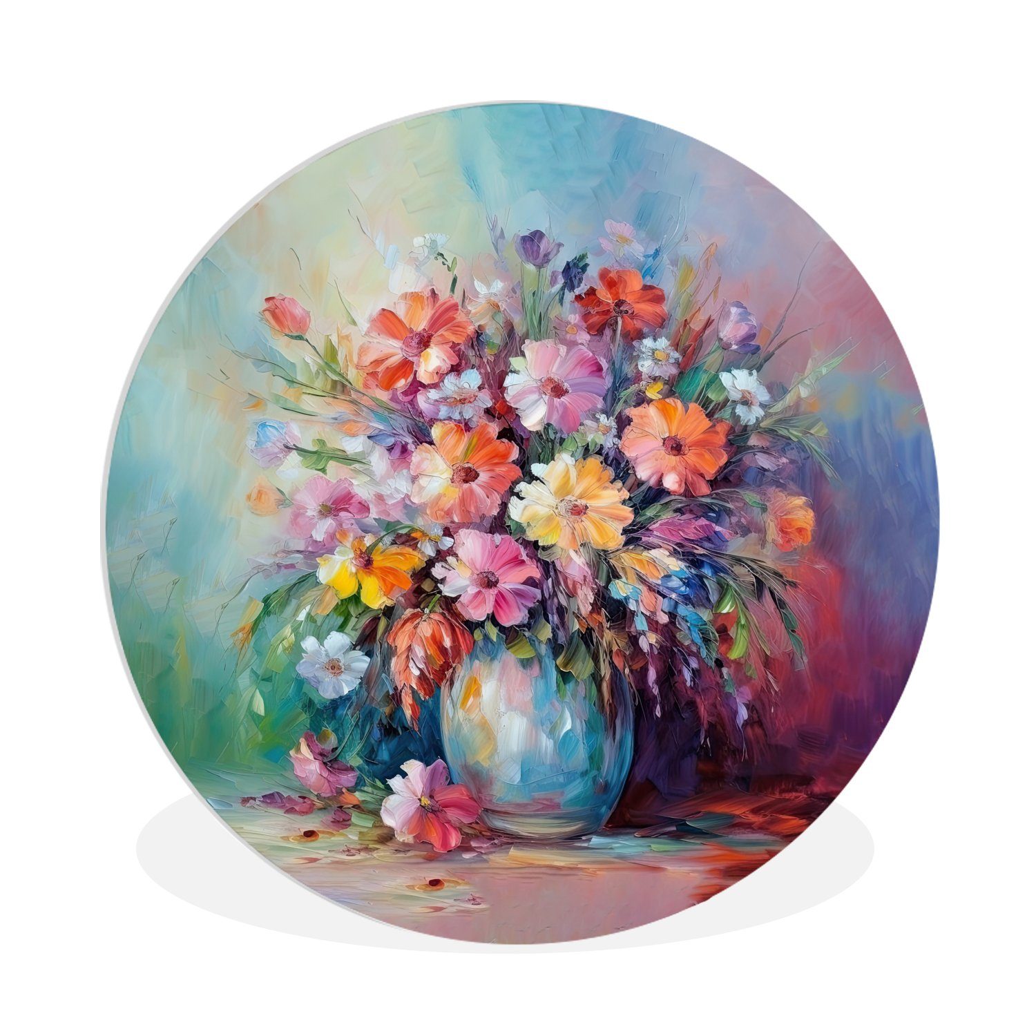 MuchoWow Gemälde Blumen - Kunst - Malerei - Frühling - Blumenstrauß, (1 St), Kreis Wanddekoration Forex, Rundes Wandbild, Wohnzimmer, 30x30 cm