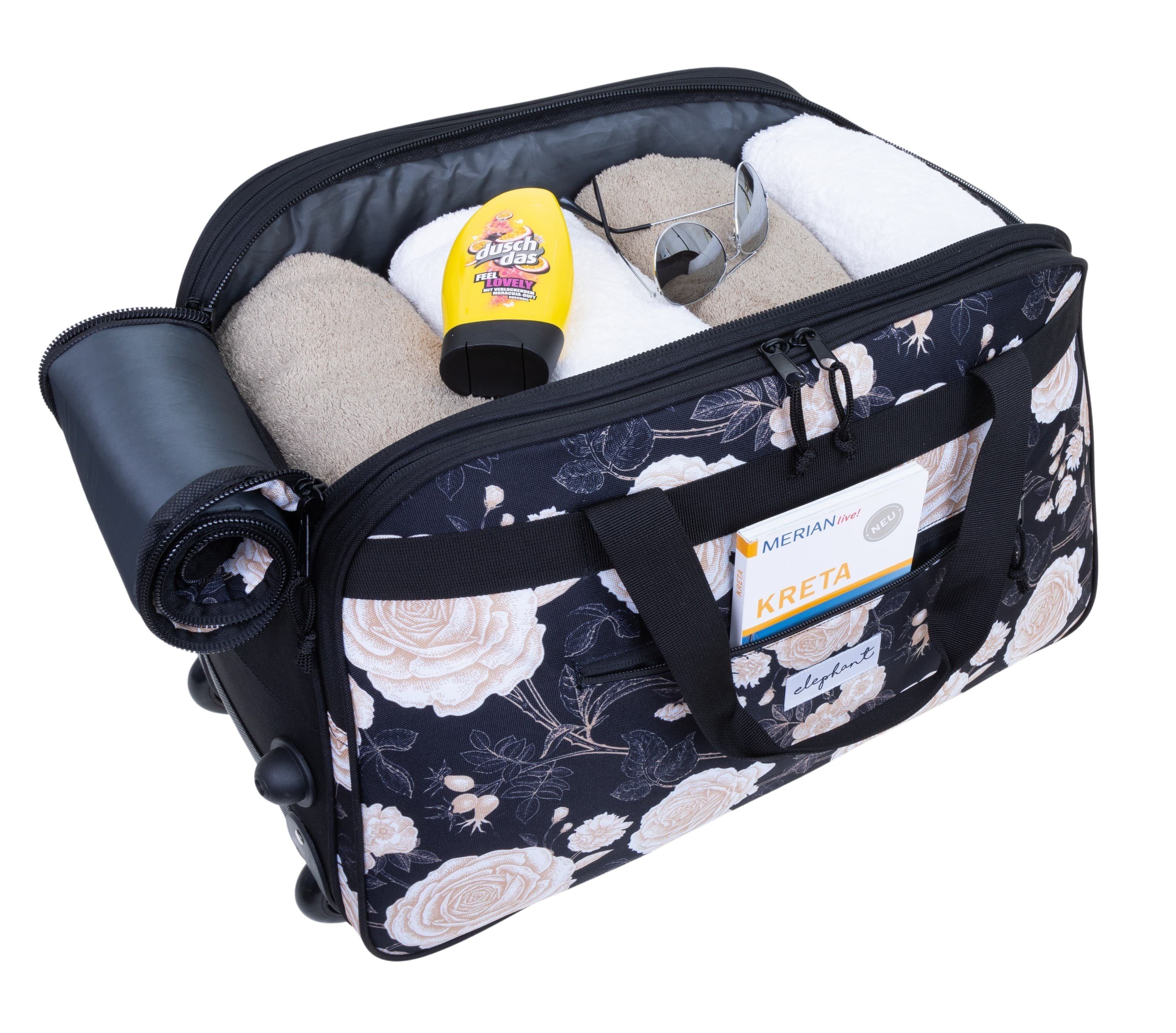 ELEPHANT Trolley Reisetasche Damen Duffle Bag Travel Reisetrolley 55 cm Flower, Weekender Sauna Reise Sport Trolly Tasche Rollen