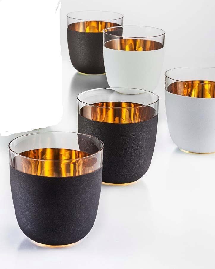 ml, Made 390 schwarz/transparent/goldfarben Kristallglas, Becher handgefertigt, in Echtgold, Germany bleifrei, 2-teilig, Cosmo, Eisch