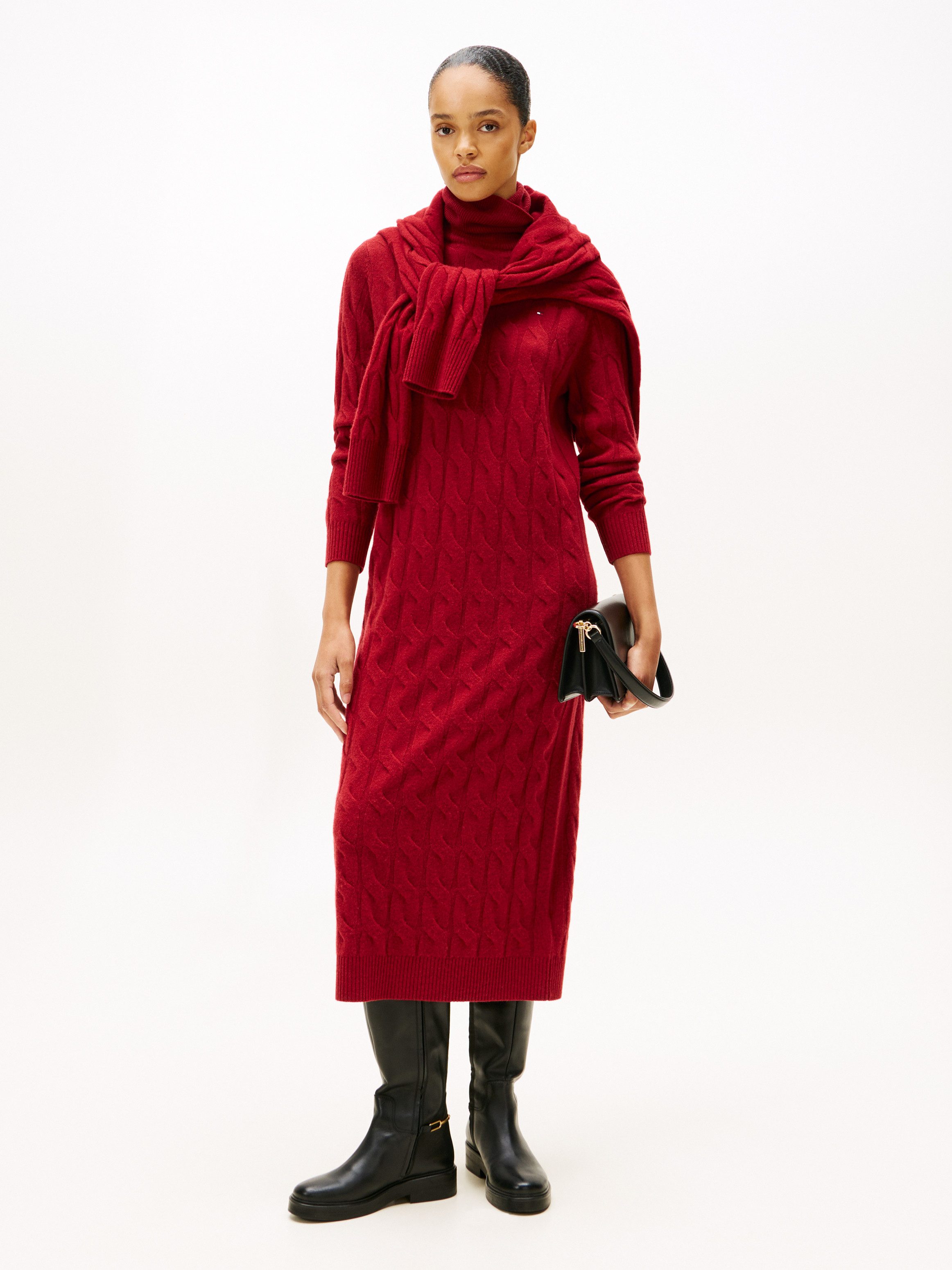 Tommy Hilfiger Strickkleid SOFT WOOL CABLE ROLL-NK LS DRESS mit Zopfmuster, günstig online kaufen