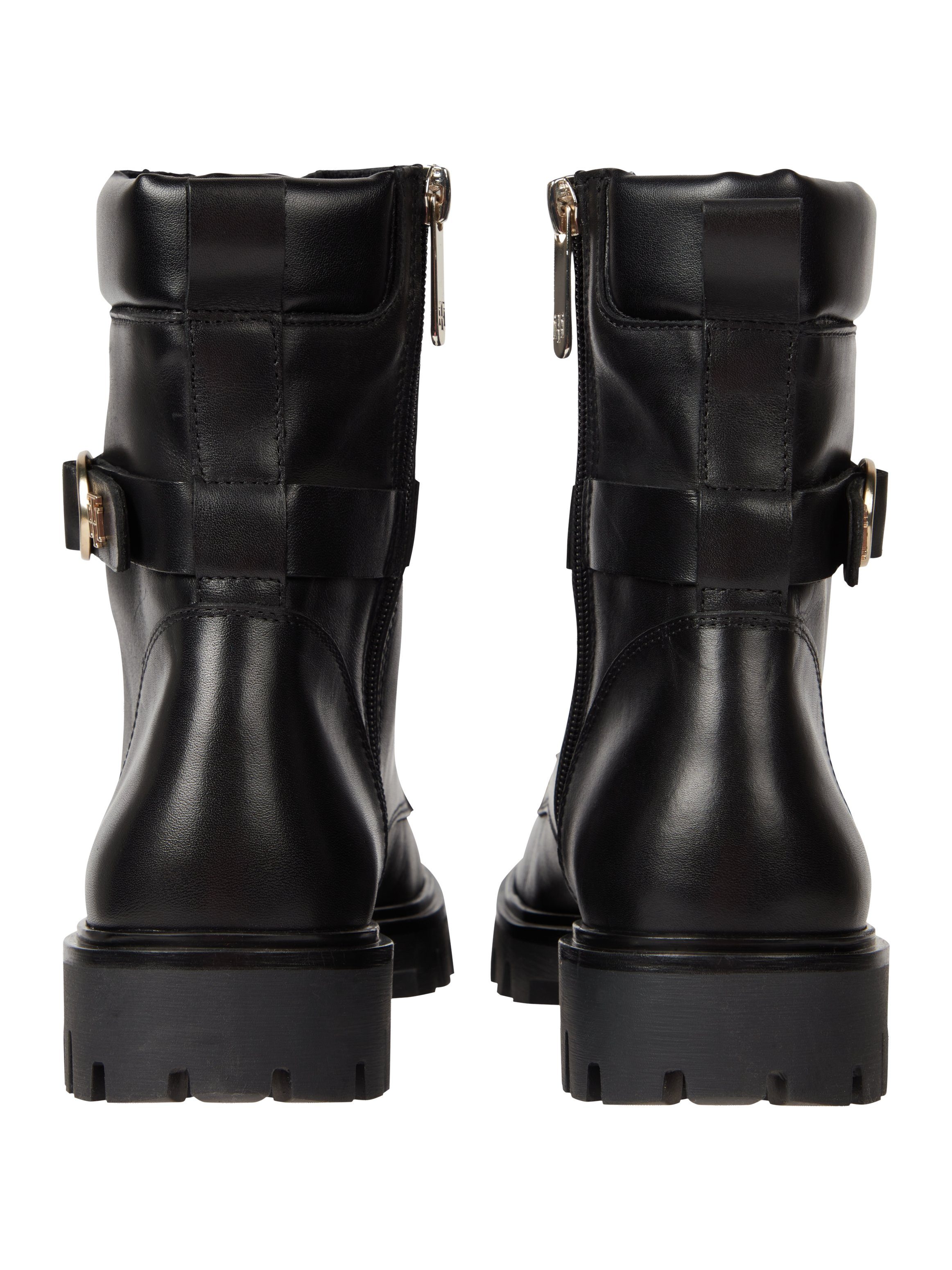 Tommy Schnürboots BUCKLE schwarz Schaftrand UP LACE BOOT abgepolstertem mit Hilfiger