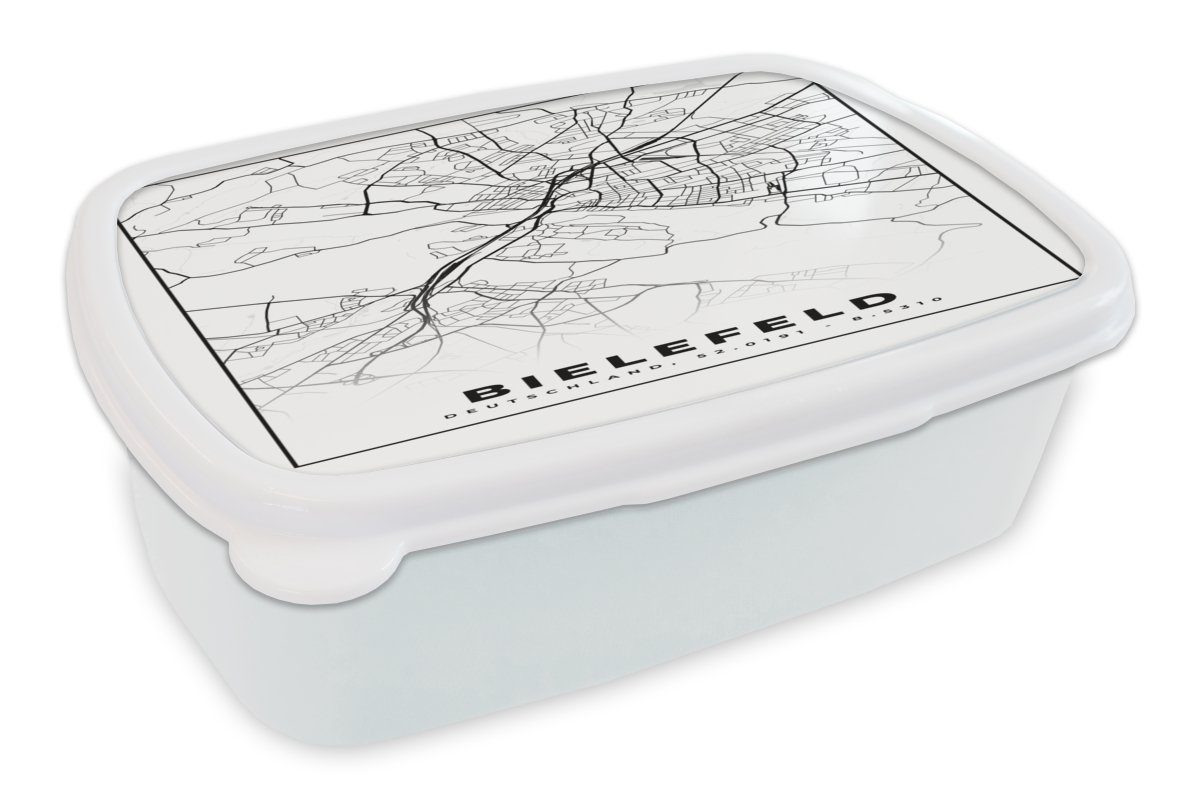 MuchoWow Lunchbox Karte - Bielefeld - Karte - Stadtplan, Kunststoff, (2-tlg), Brotbox für Kinder und Erwachsene, Brotdose, für Jungs und Mädchen weiß