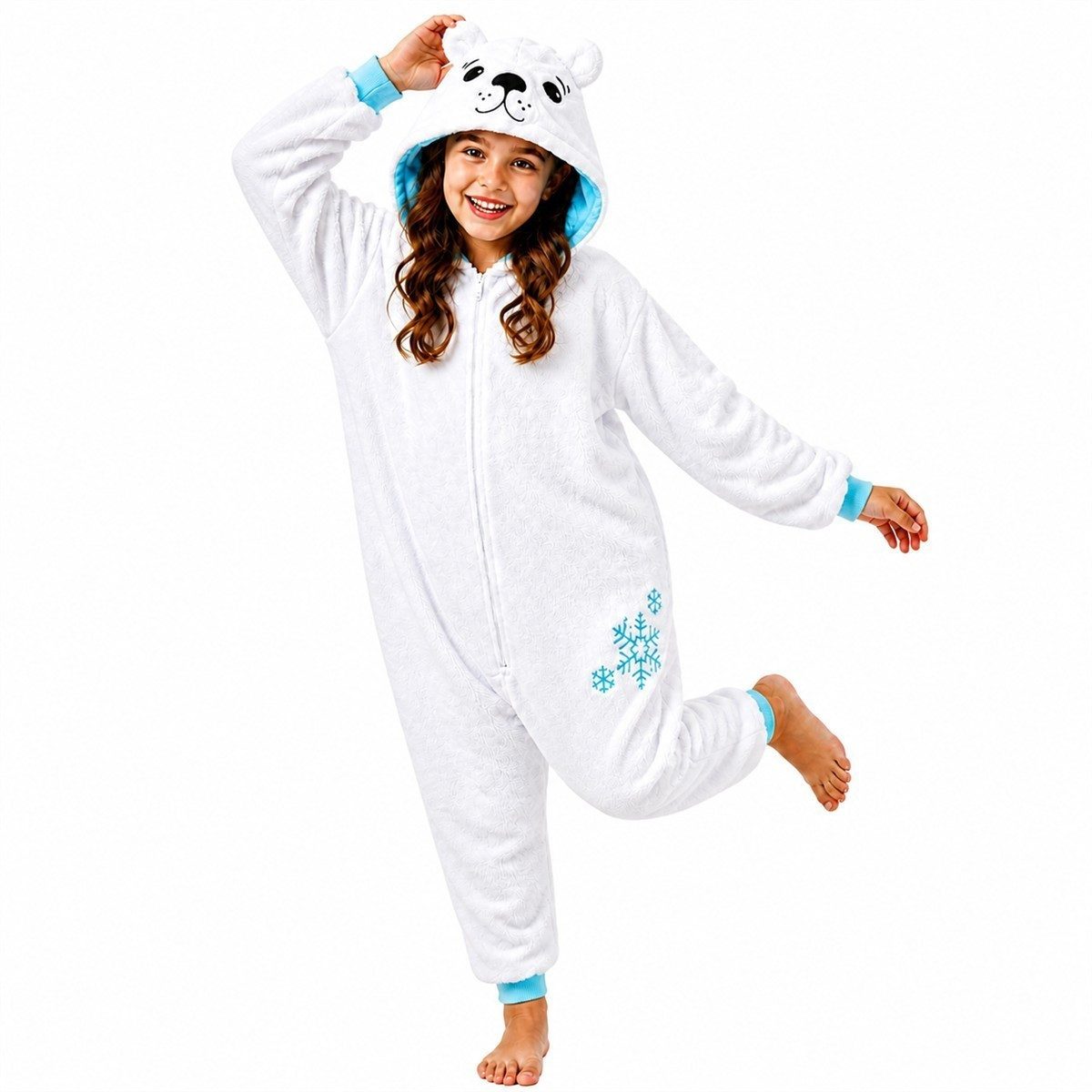 Jumpsuit Flauschiges Eisbären-Kostüm für Kinder, Karneval Fasching Kostüm