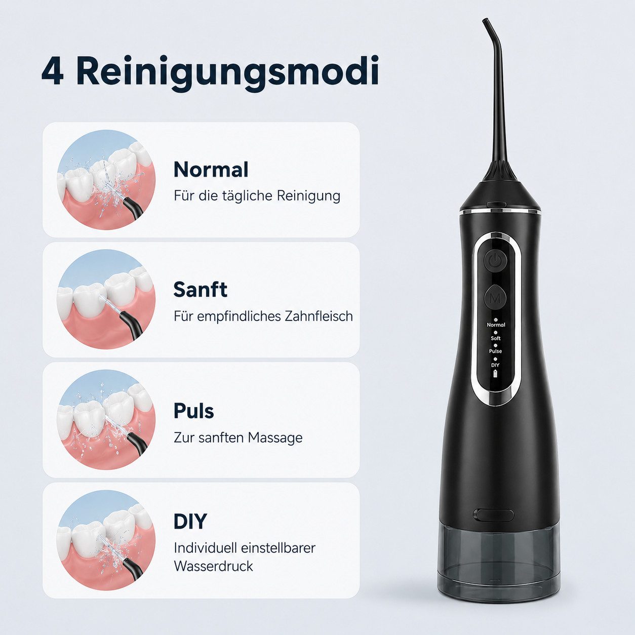 Lisabonde Munddusche Munddusche elektrisch kabellos, 320ml Wassertank, 4 Modi, IP, Aufsätze: 4 St., IPX8 wasserdicht, 360° rotierbare Düse, DIY-Modus, Speicherf – Bild 5 von 5