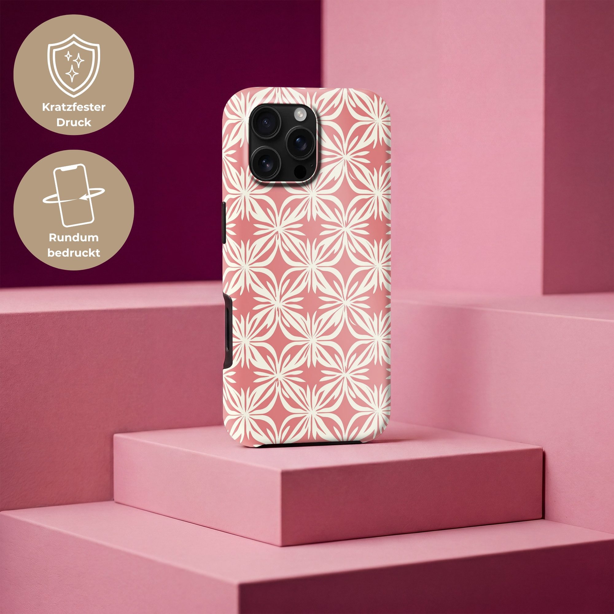 OnlyWow Handyhülle Magsafe für Apple iPhone 16 Pro Max Rosa - Florales Motiv - Weiß - Mod, Phone Case, Hardcase, Stoßfest, Schutzhülle