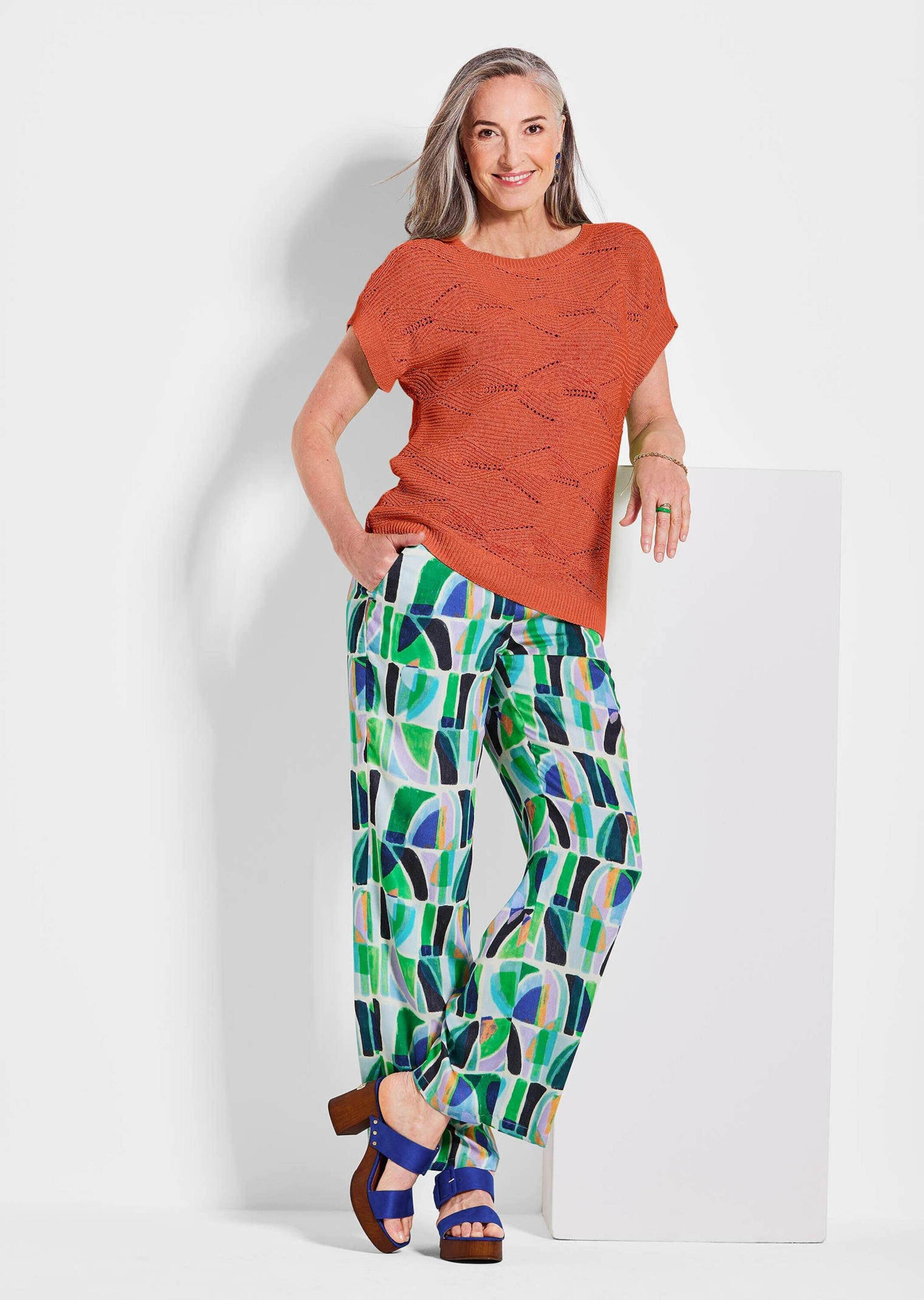 GOLDNER Strickpullover Kurzgröße: Kurzarm Baumwoll-Strickshirt Rippenstrick Pullunder, U-Boot-Ausschnitt, Halbarm, lockere Passform