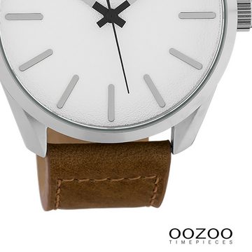 OOZOO Quarzuhr Oozoo Unisex Armbanduhr Timepieces Analog, (Analoguhr), Damen, Herrenuhr rund, extra groß (ca. 48mm) Lederarmband braun