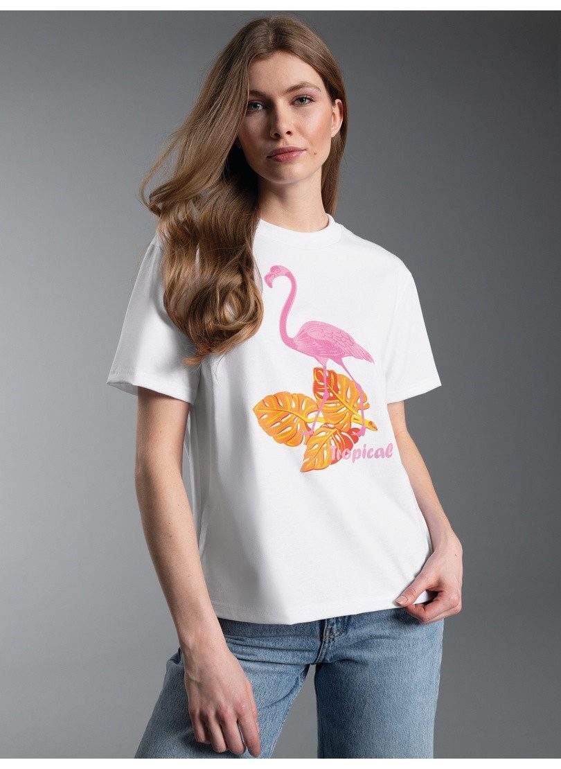 Trigema T-Shirt TRIGEMA T Shirt mit "Tropical" Print (1-tlg)