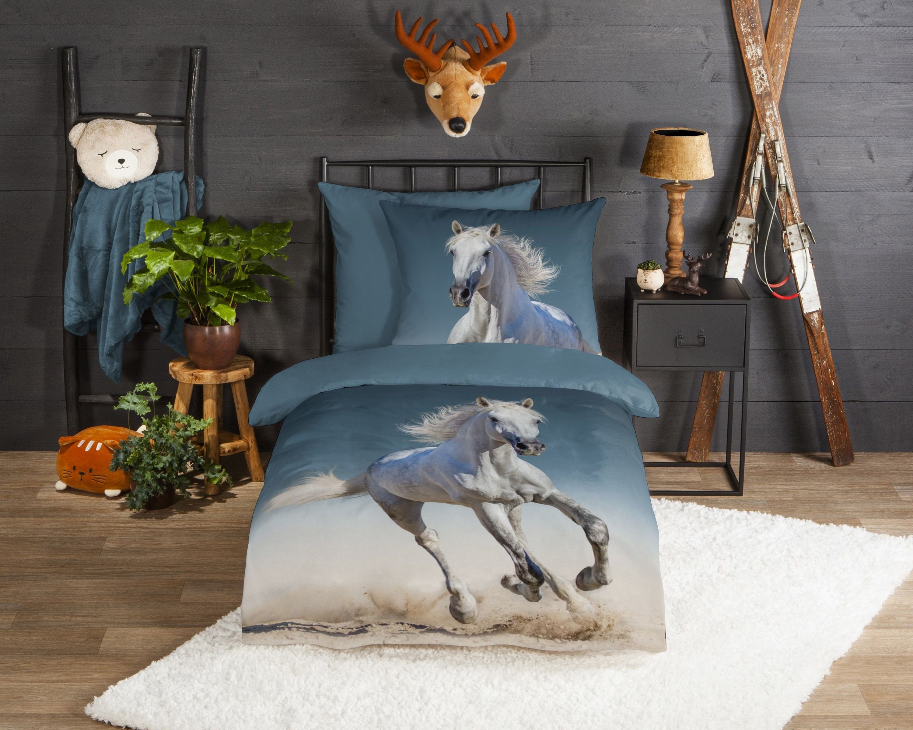 Traumschloss Bettwäsche Comfort Baumwolle, Flanell, 2 teilig, weißes Pferd, günstig online kaufen