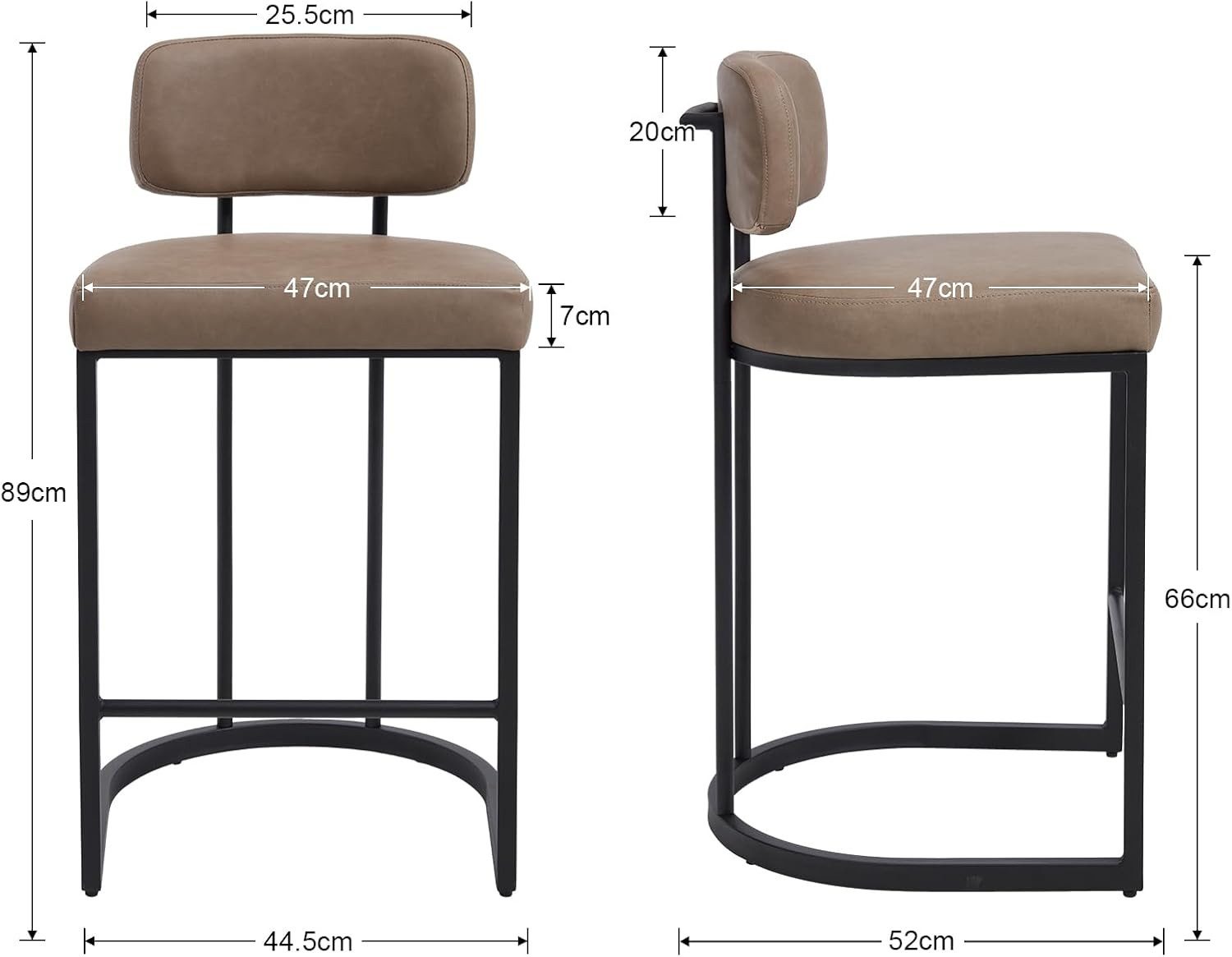 CHAIRUS Barhocker Moderne Küchenhocker mit stabilem Metallgestell, 47 x 52 x 89 cm (2 St., 2er Set), Esszimmerstuhl, Barstuhl mit Rückenlehne, PU-Leder