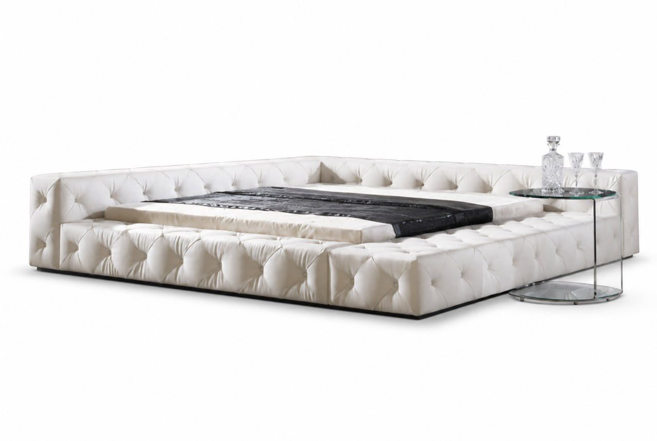 JVmoebel Bett Chesterfield Luxus Polsterbett 260x265cm Designbett Weiss Sofort (1-tlg., 1er-Pack), Exklusives XXL-Format für maximalen Lounge-Komfort