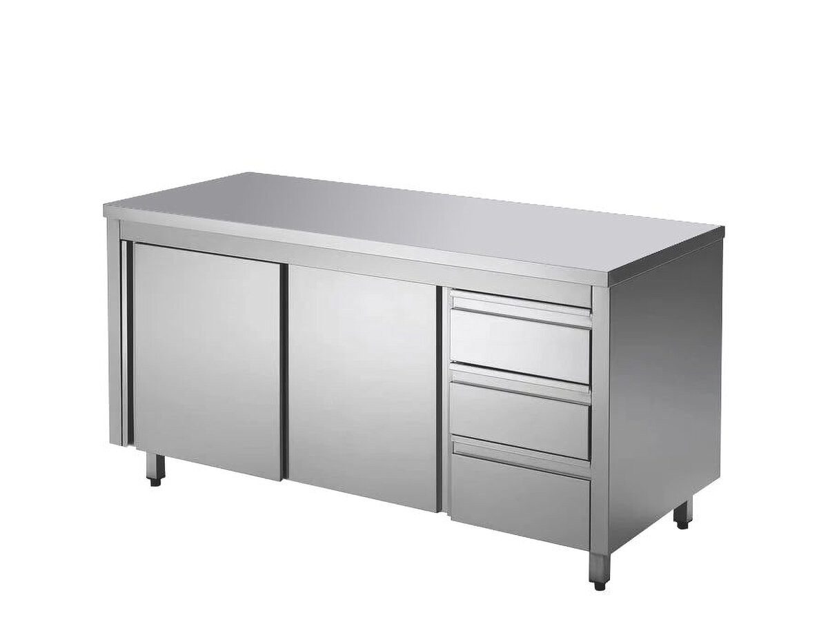 GastroHero Hochschrank Edelstahl Arbeitsschrank 120x60 cm mit 3 Schubladen AISI430