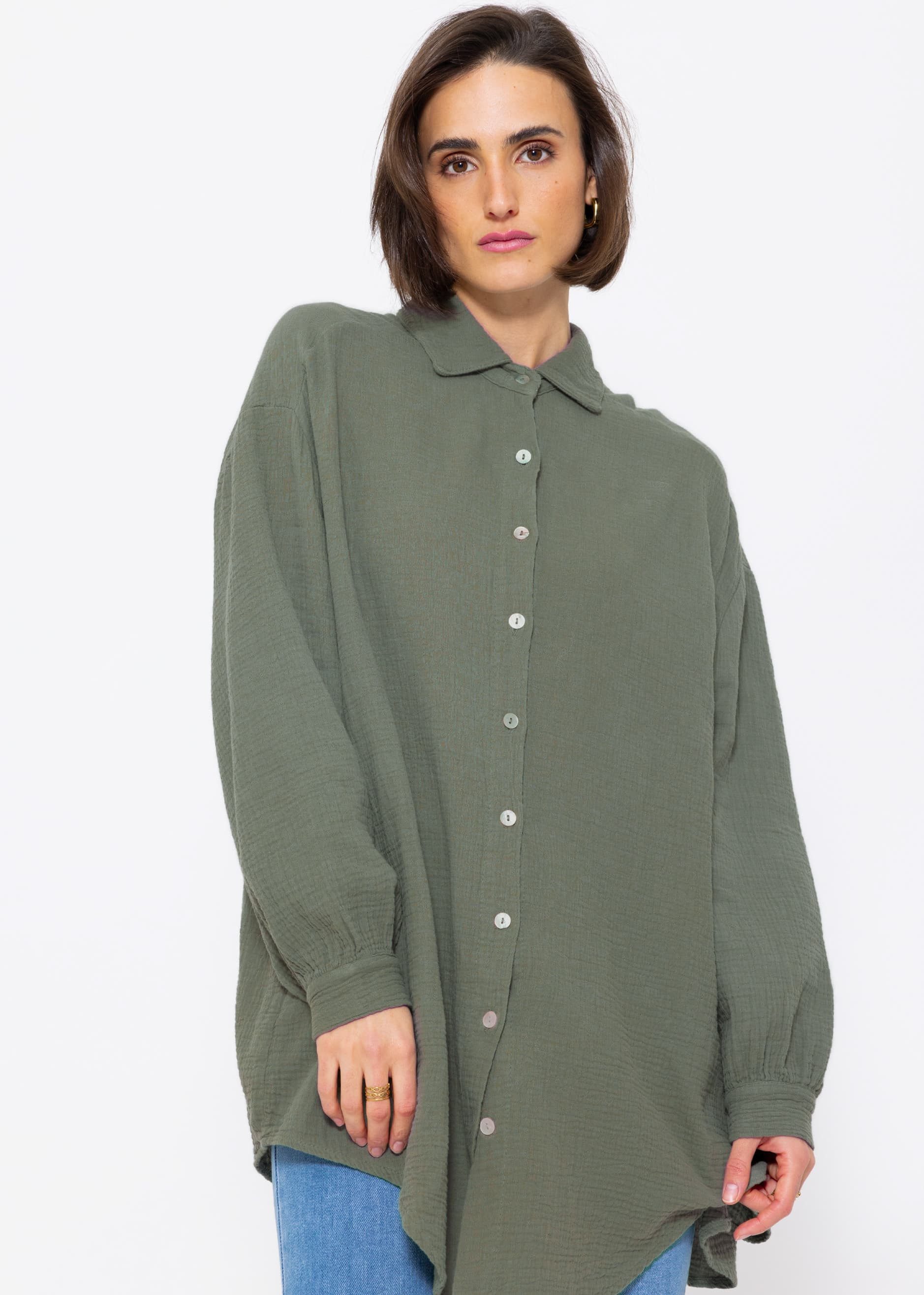 SASSYCLASSY Longbluse Oversize Musselin Bluse Damen günstig online kaufen
