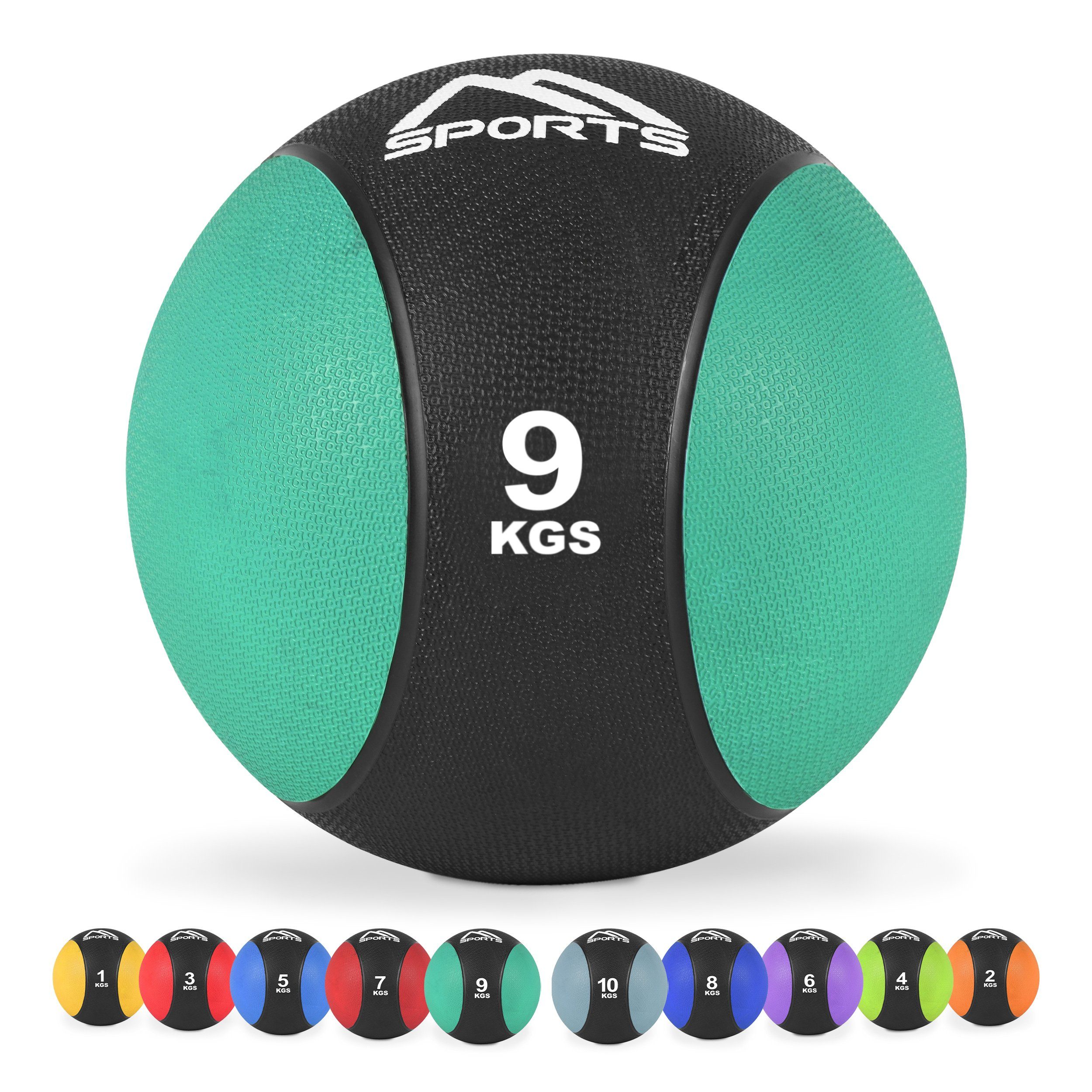 MSports® Medizinball Medizinball 1 – 10 kg – inkl. Übungsposter 9 kg - Smaragdgrün