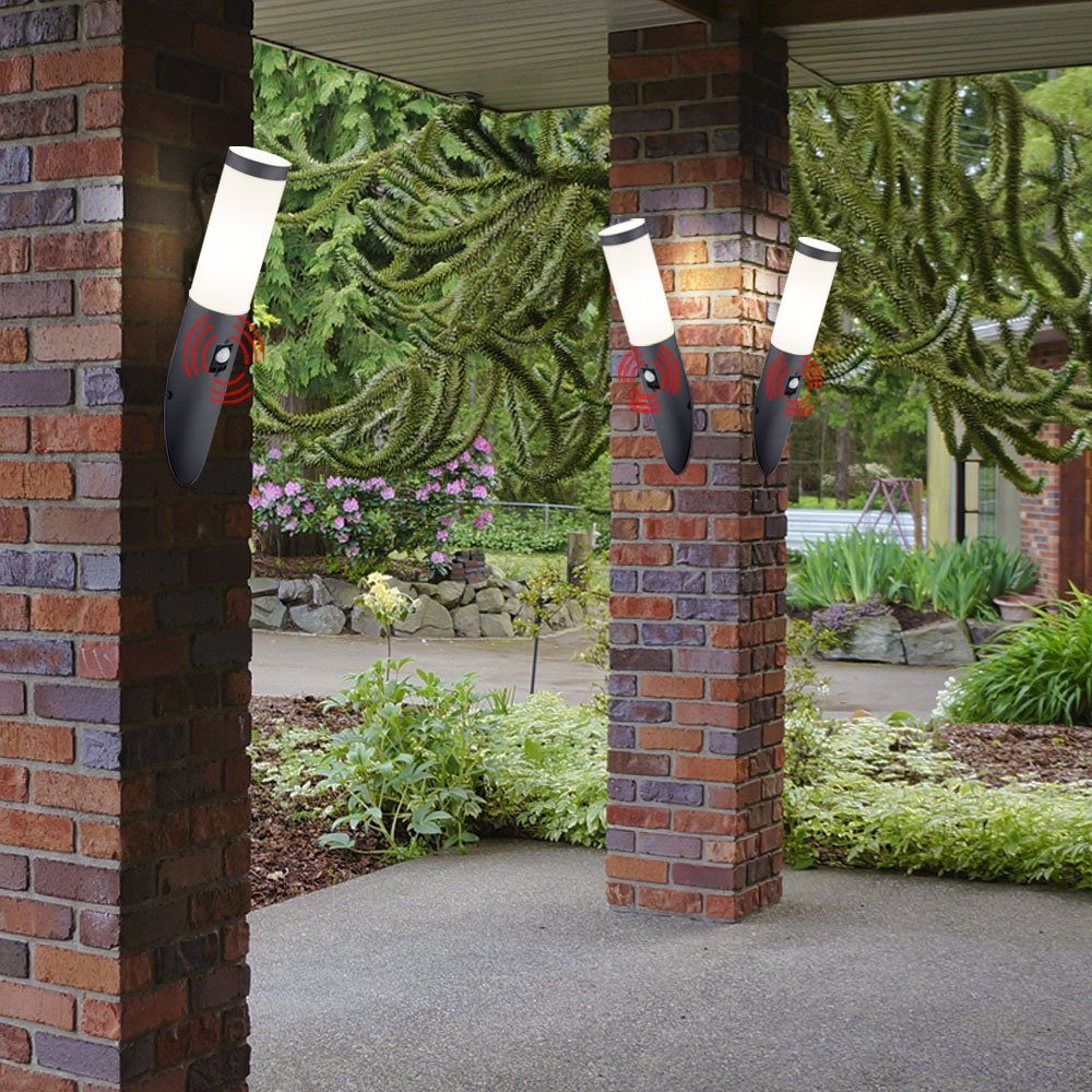 etc-shop Außen-Wandleuchte, Leuchtmittel inklusive, Außenwandlampe Garten Bewegungsmelder mit Edelstahl Anthrazit Wandleuchte Warmweiß, Fackel