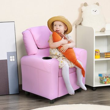 HOMCOM Sessel Kindersessel, Liegefunktion, Eingebauten Becherhalter, Rosa (Set, 1-St., Kindersofa für 3-6 Jahre alt), 62B x 56T x 69H cm