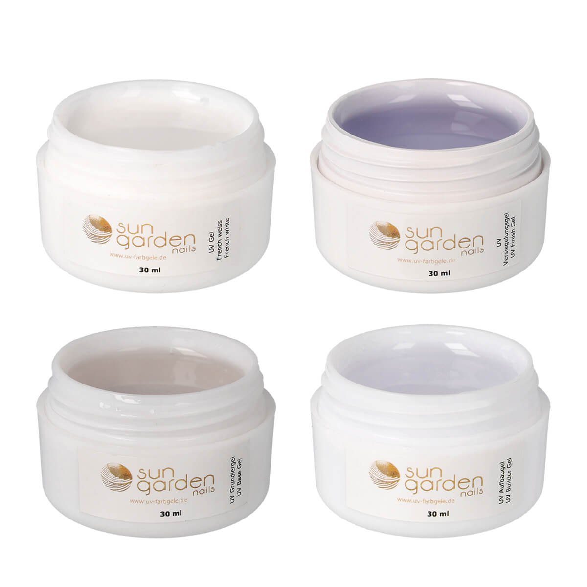 Sun Garden Nails Nagellack 4 x 30 ml UV Classic Gel Set - Grundiergel + Aufbaugel + French Gel +