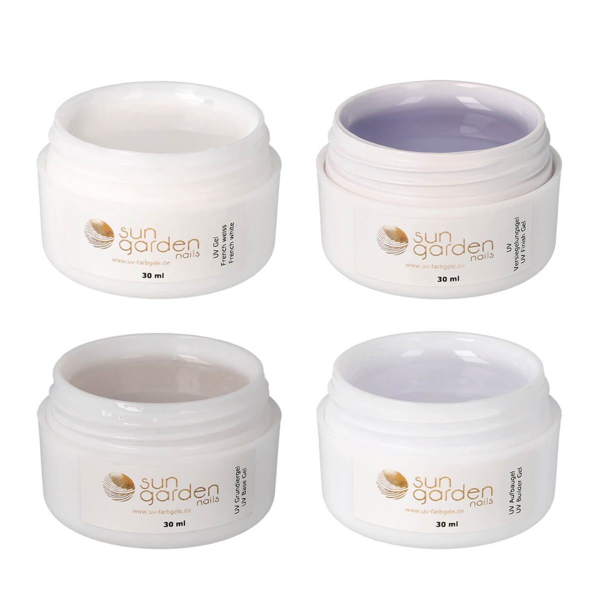 Sun Garden Nails Nagellack UV Gel Set 4 x 30 ml - Grundiergel + Aufbaugel + French Gel + Ver