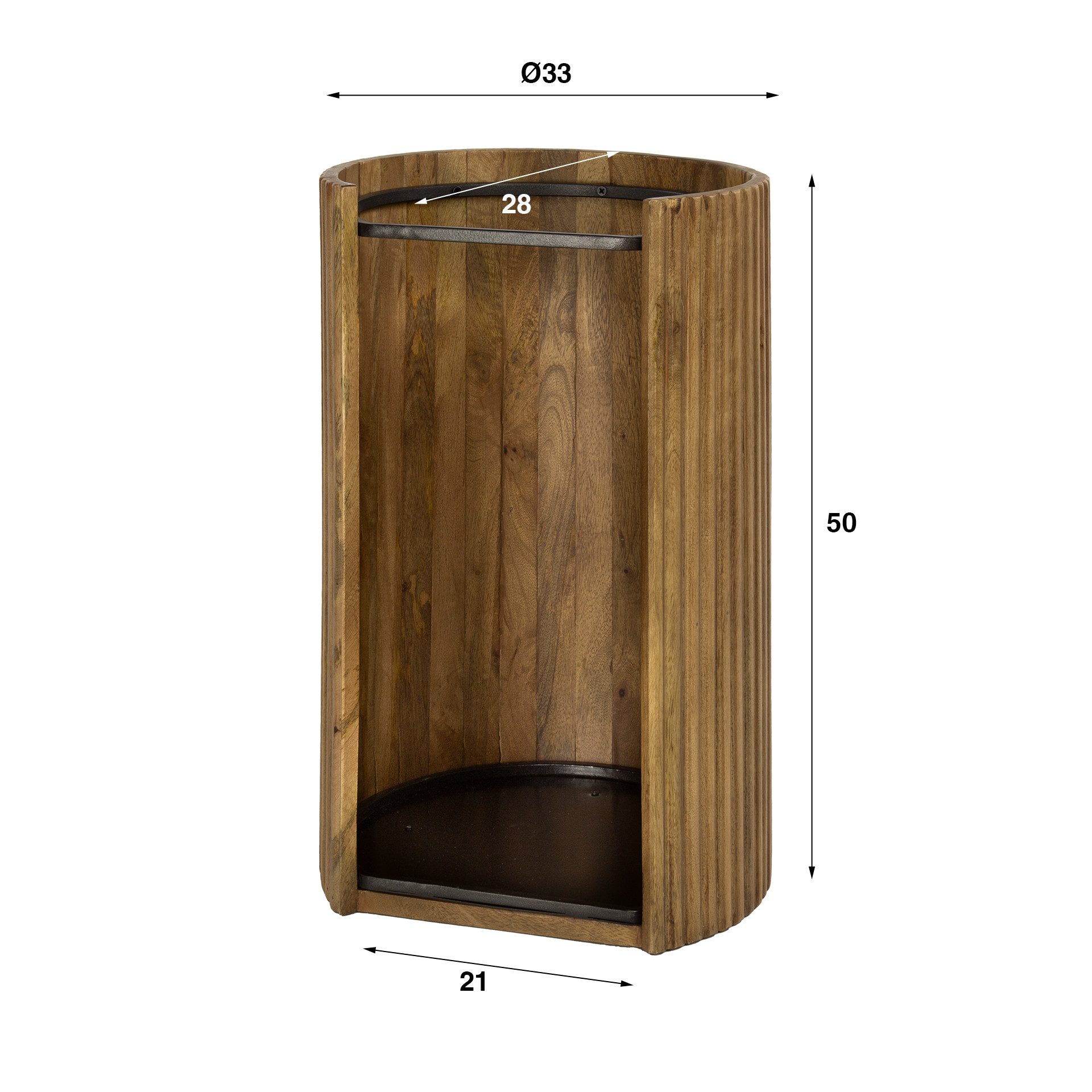 Maison ESTO Schirmständer LAWELL aus massivem Mango Holz halbrund mit Wasserauffangschale, für Regenschirme - Höhe Schirmständer: 50 cm