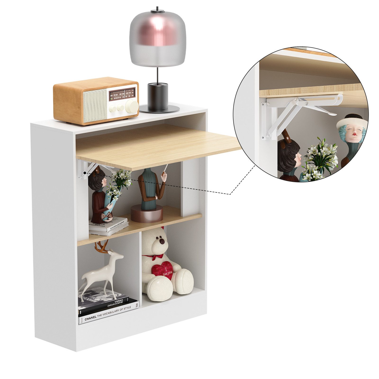 JEOBEST Regal-Schreibtisch Schreibtisch Klappbar mit 4 Ablagen, Laptoptisch, Büroregal, (1-St) Computertisch mit Ablagen Arbeitstisch, Platzsparend