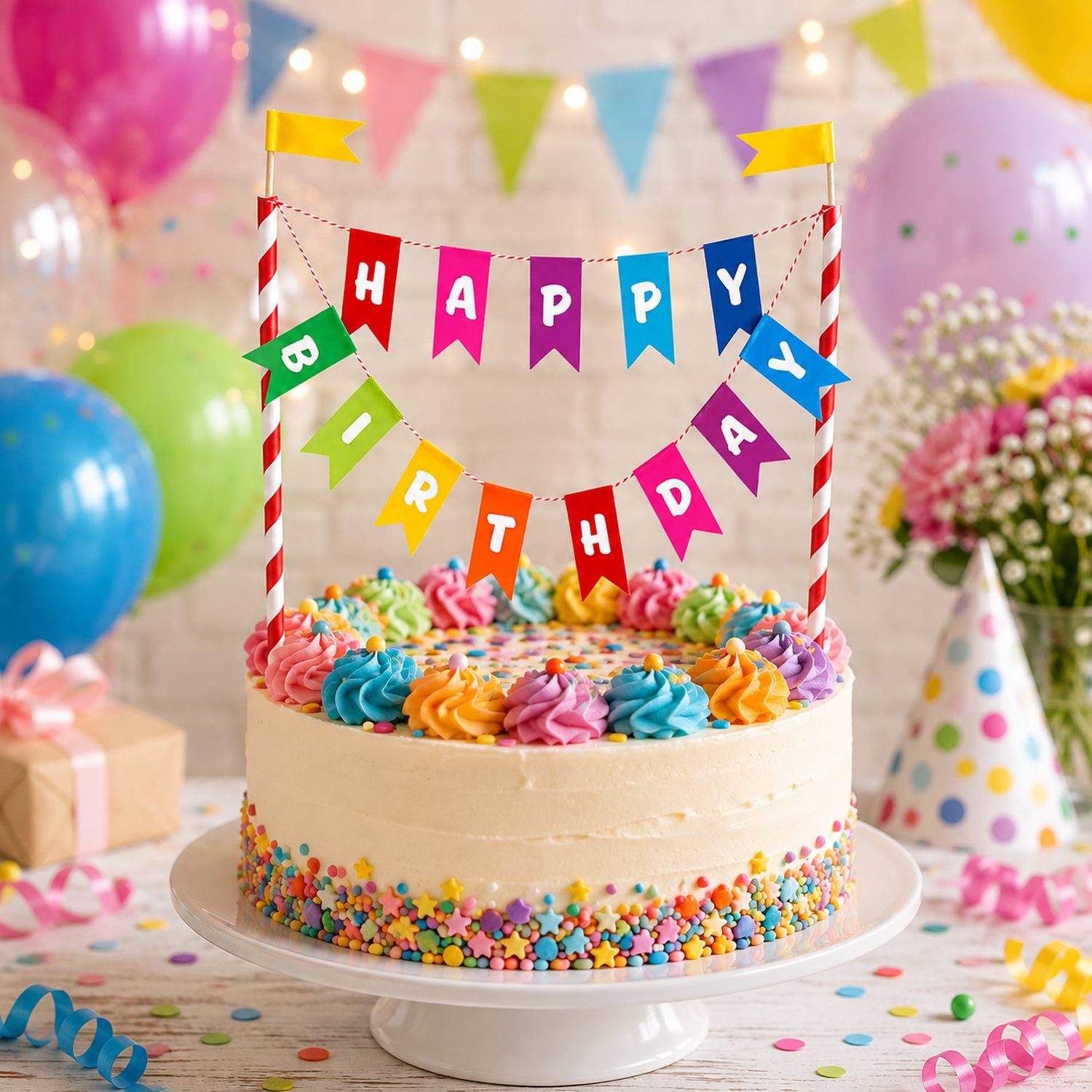 Unique Industries Inc. Papierdekoration Kuchen Deko 'Happy Birthday' Wimpelkette, Mehrfar – Bild 3 von 5