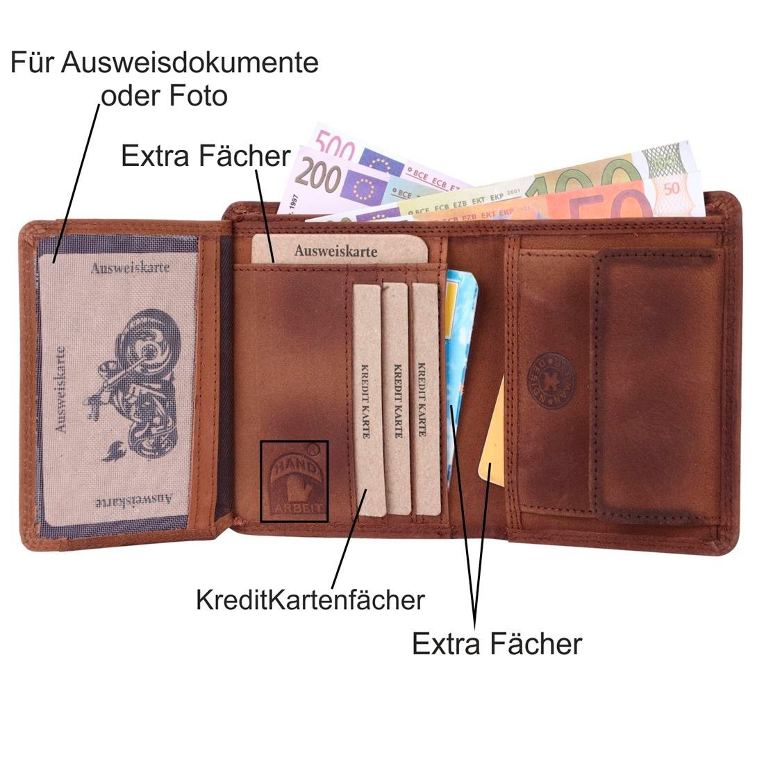 Herren Portemonnaie, Leder mit mit Münzfach Kette Brieftasche Geldbörse Börse SHG Schutz RFID
