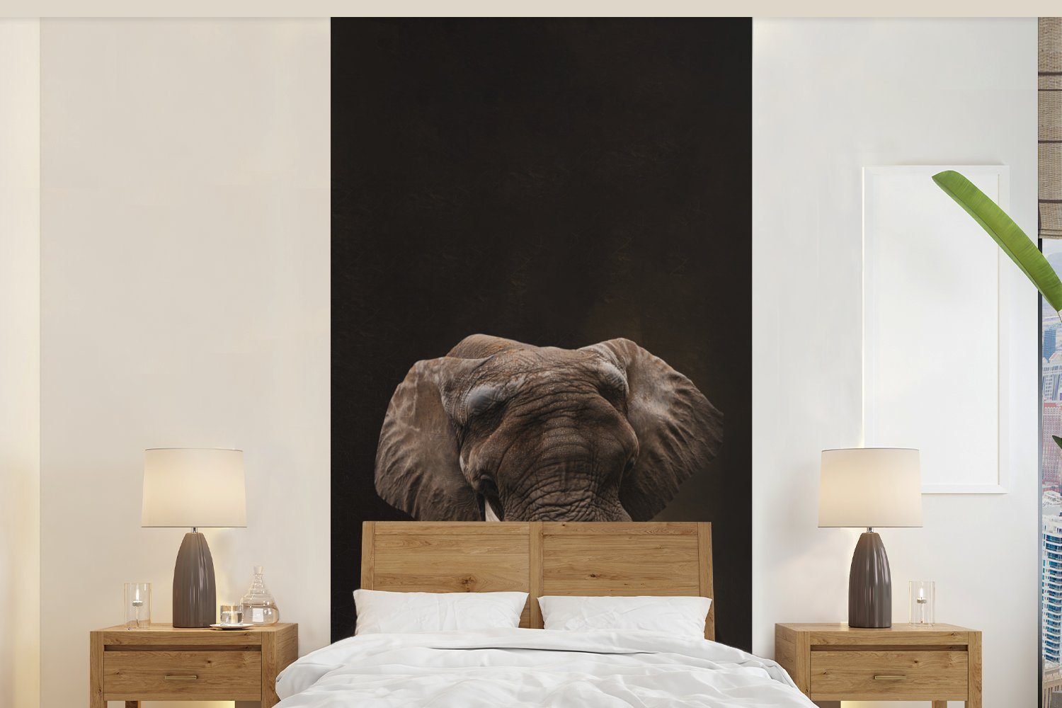 MuchoWow Fototapete Elefant - Tiere - Kunst, Matt, bedruckt, (2 St), Vliestapete für Wohnzimmer Schlafzimmer Küche, Fototapete