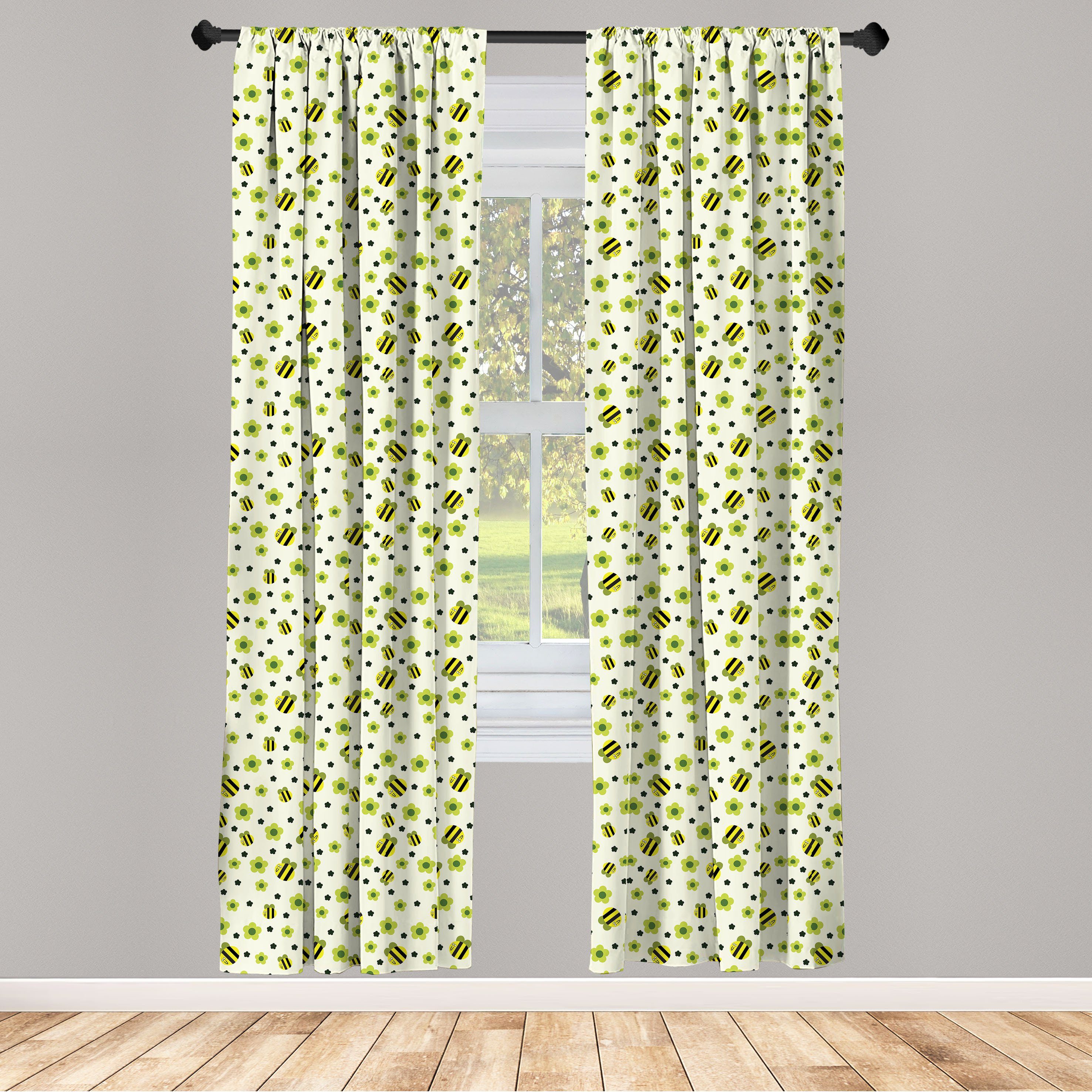 Gardine Vorhang für Wohnzimmer Schlafzimmer Dekor, Abakuhaus, Microfaser, Blumen Insekten Bee Motive