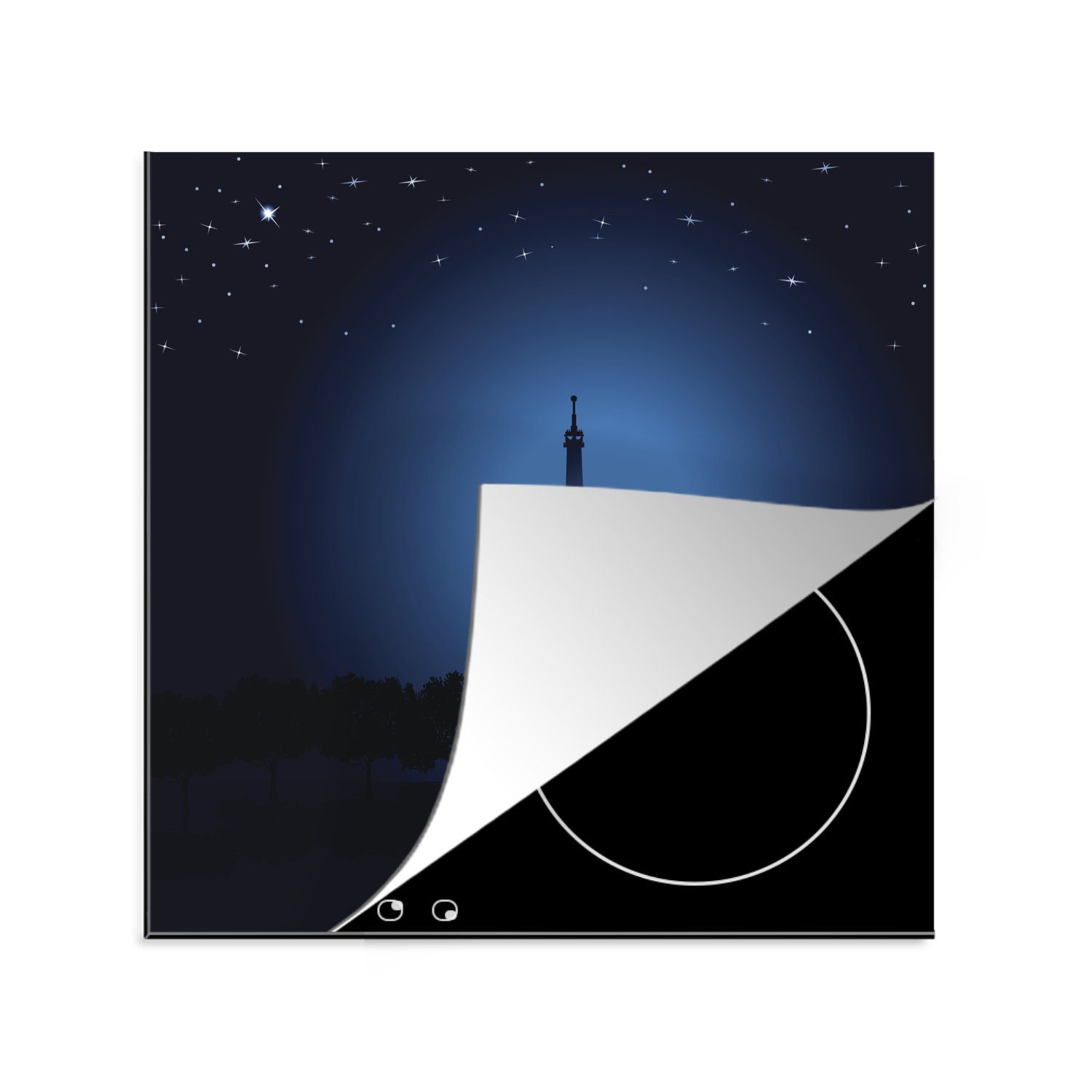 MuchoWow Herdblende-/Abdeckplatte Eine Illustration des Eiffelturms bei Nacht, Vinyl, (1 tlg), 78x78 cm, Ceranfeldabdeckung, Arbeitsplatte für küche