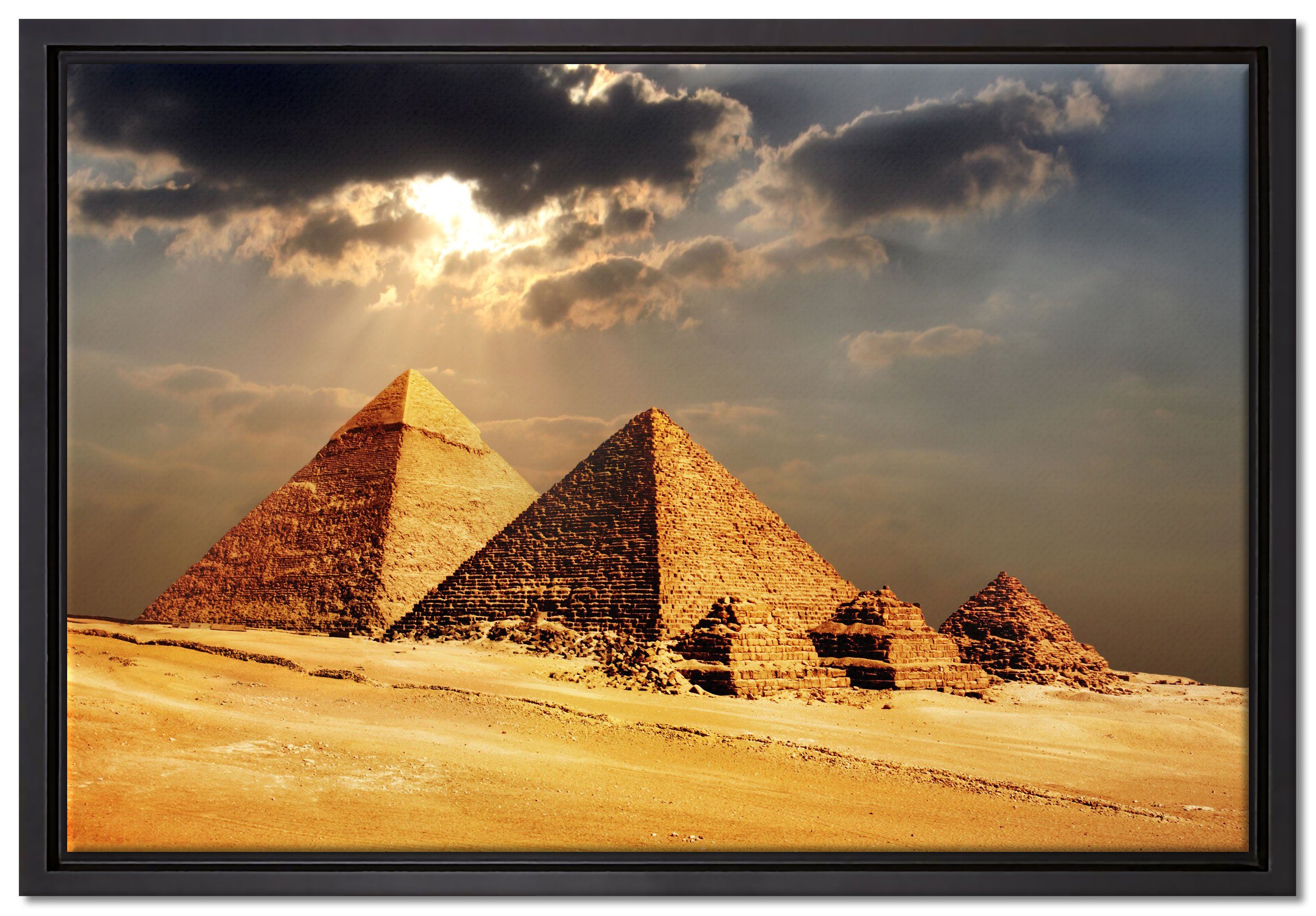 Pixxprint Leinwandbild Pyramiden von Gizeh im Sonnenlicht, Wanddekoration (1 St), Leinwandbild fertig bespannt, in einem Schattenfugen-Bilderrahmen gefasst, inkl. Zackenaufhänger