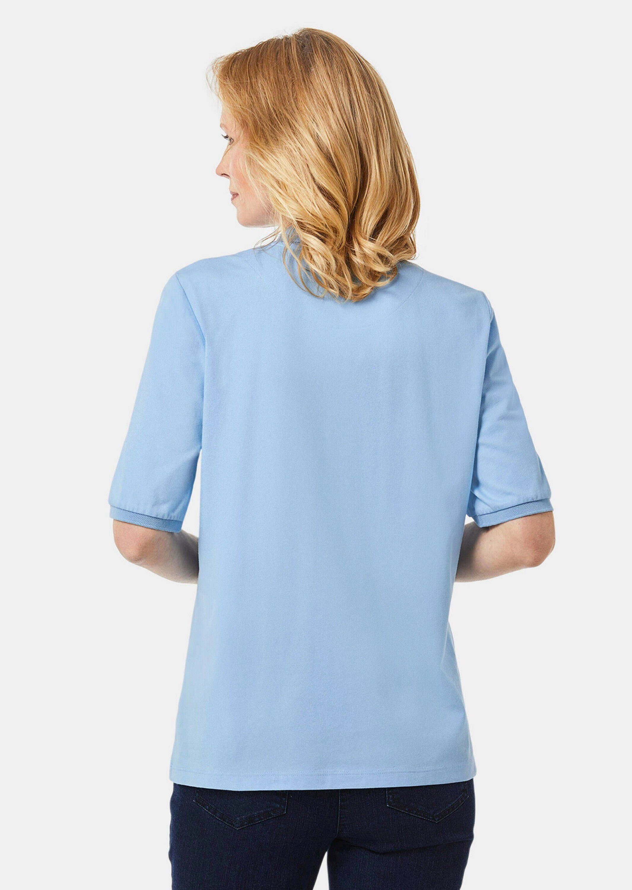GOLDNER Poloshirt Kurzgröße: Baumwollshirt mit Glitzerstickerei Stilvolles Jerseyshirt mit Polokragen, Knopfleiste und Halbarm
